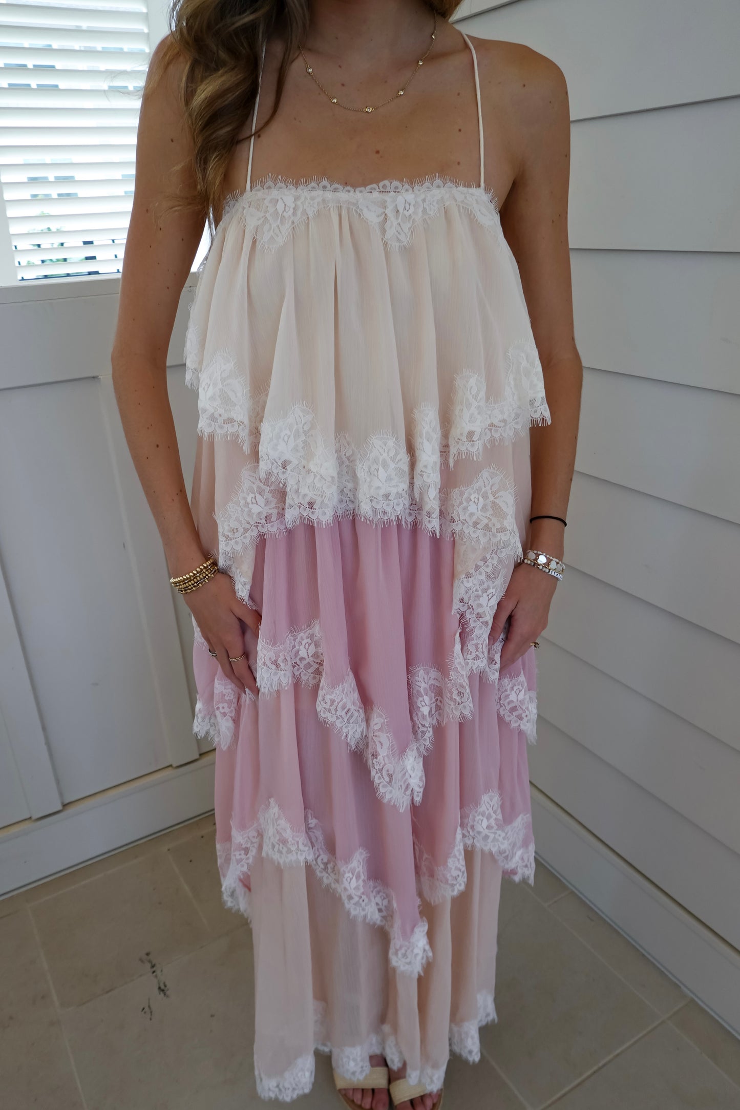 Cami Ruffle Lace Maxi Dress