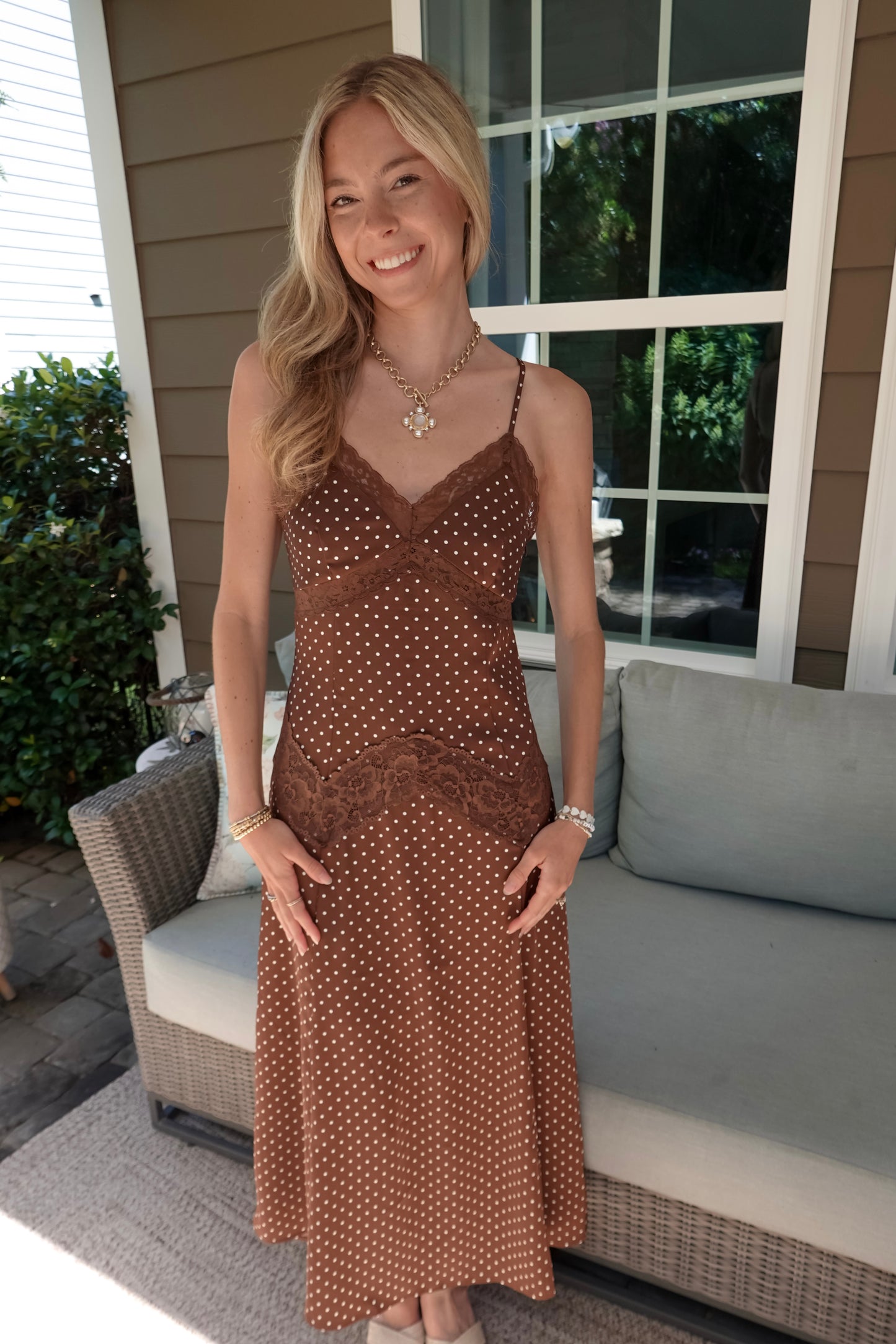 Paige Polka Dot Brown Midi Dress