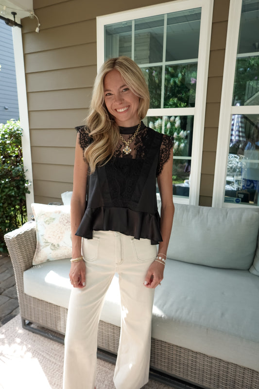 Sadie Satin Lace Peplum Top