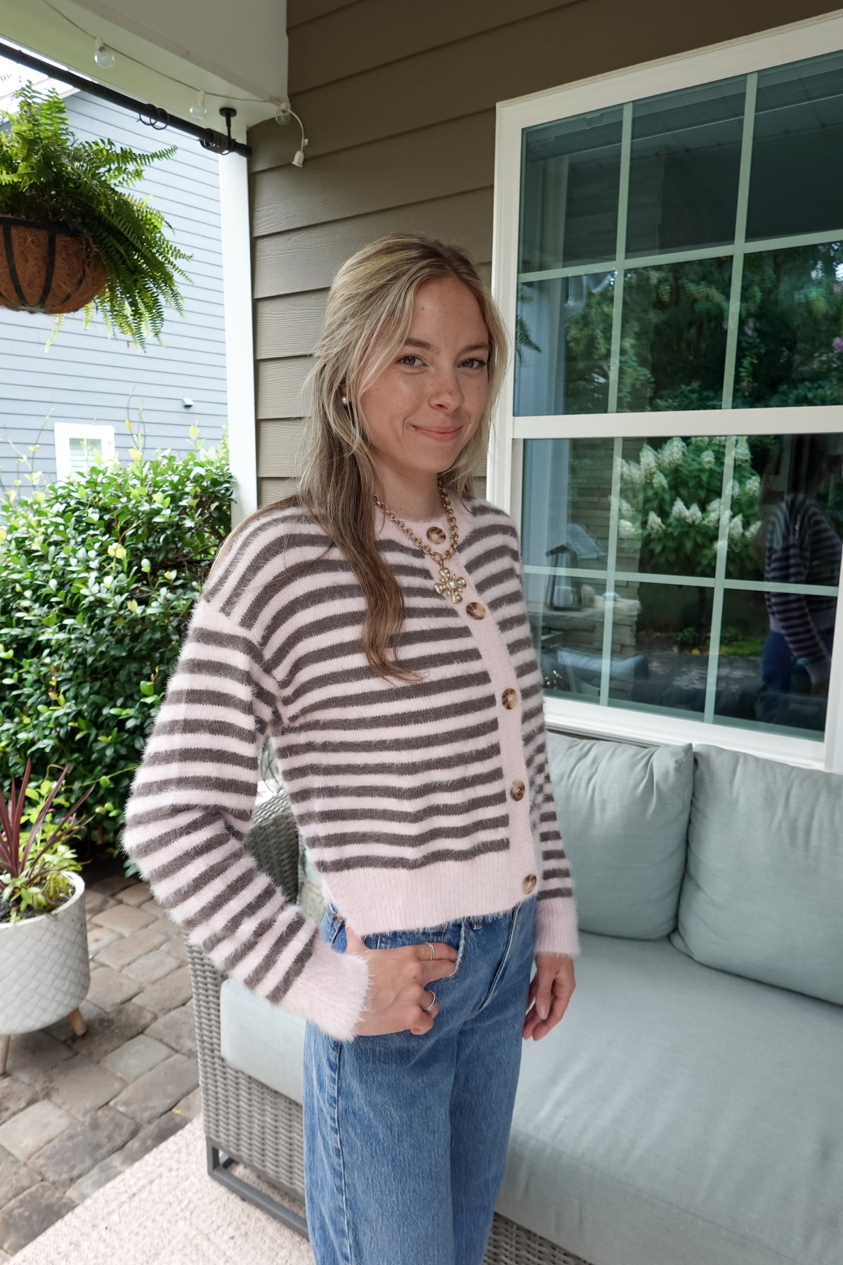 Stripe Fuzzy Knit Cardigan