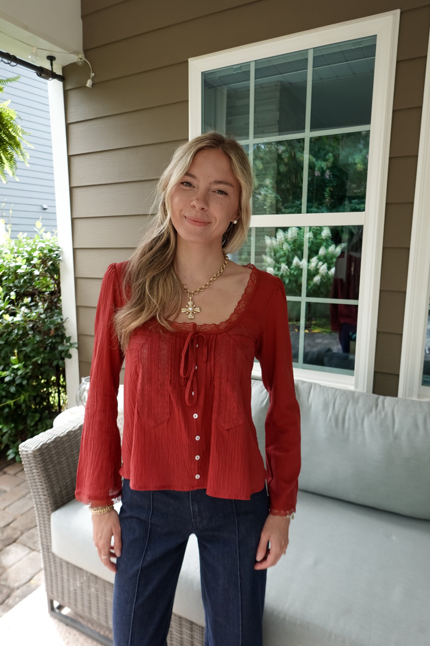 Aria Lace Trim Long Sleeve Top