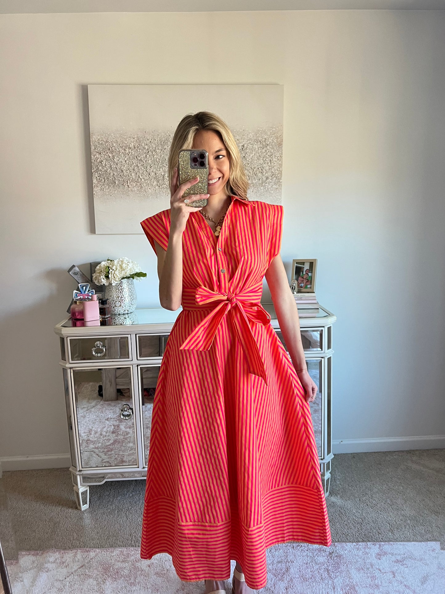 Sarah Pink Striped Midi Dress