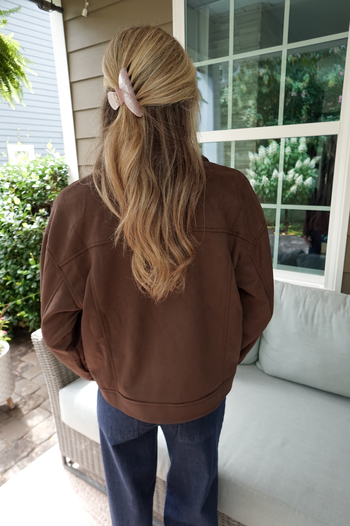 Studded Collared Zip-Up Suede Jacket