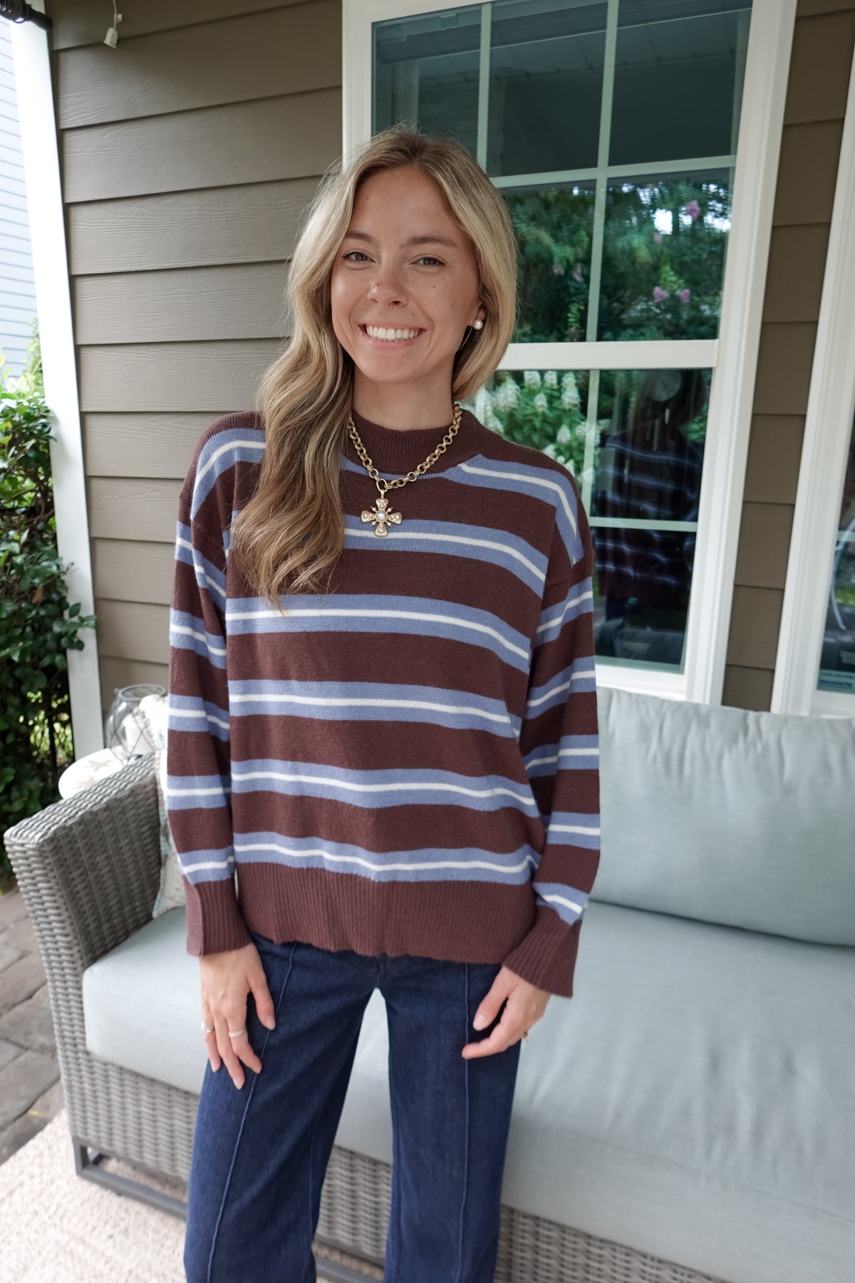 Maddie Striped Blue & Brown Sweater
