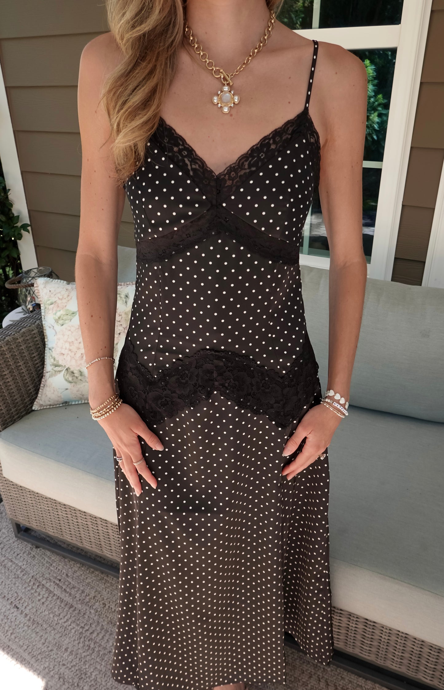 Paige Polka Dot Black Midi Dress