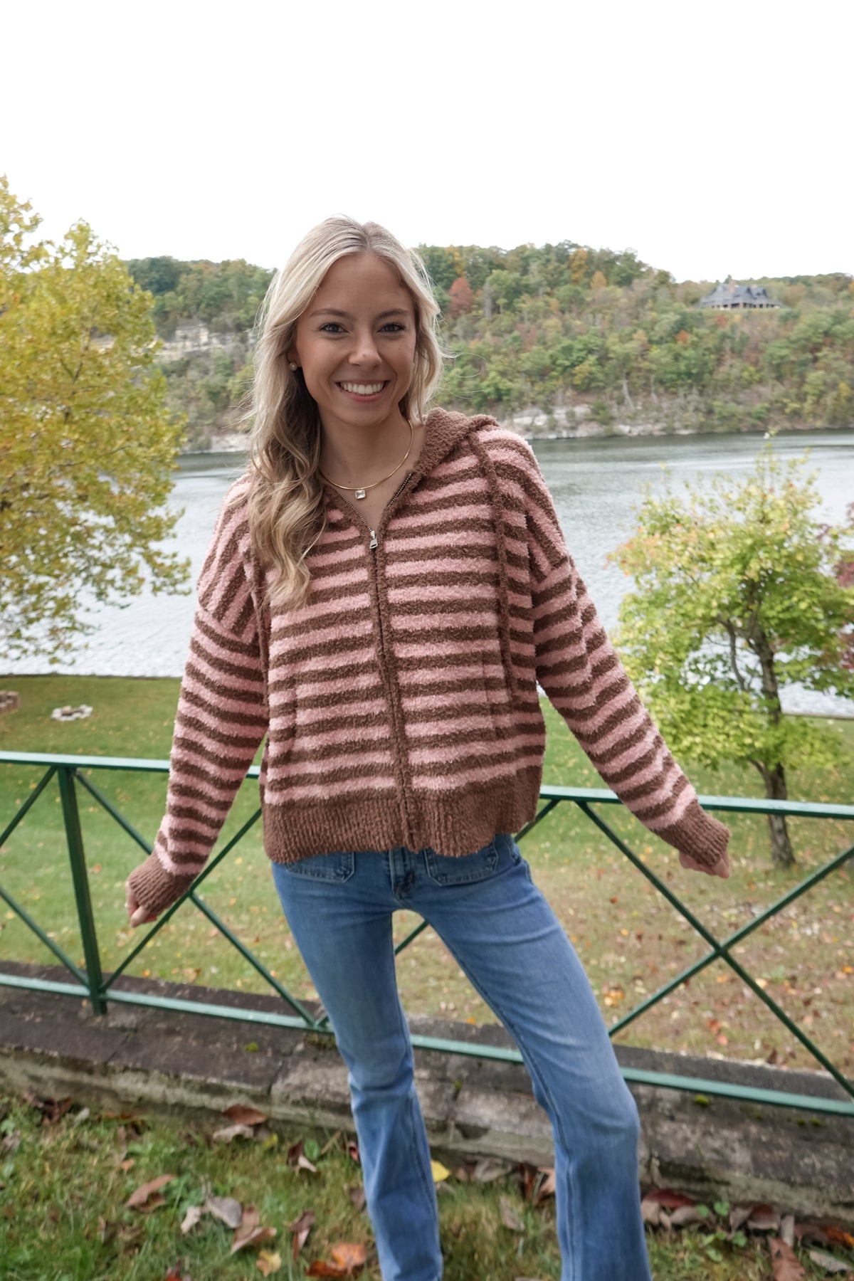 Striped Zip-Up Hooded Cardigan