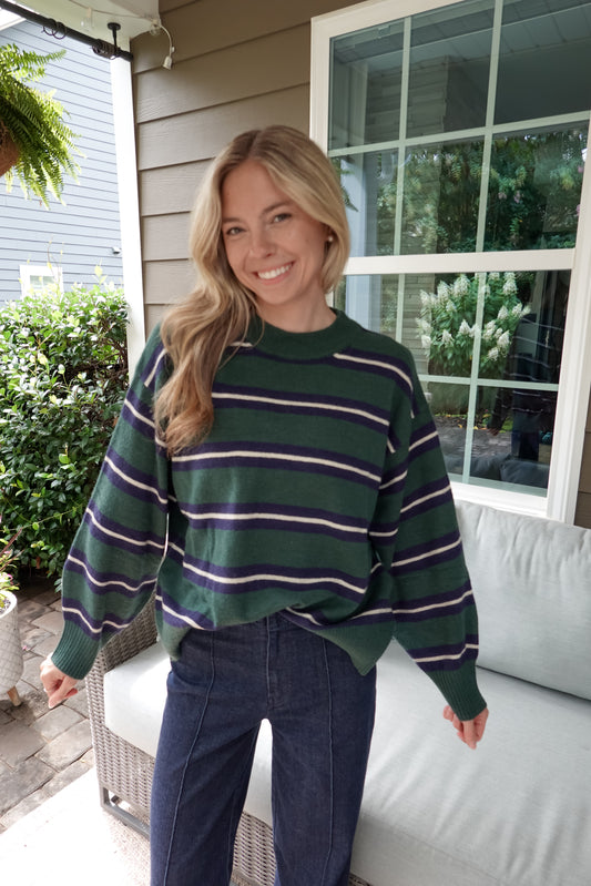 Maddie Striped Navy & Green Sweater