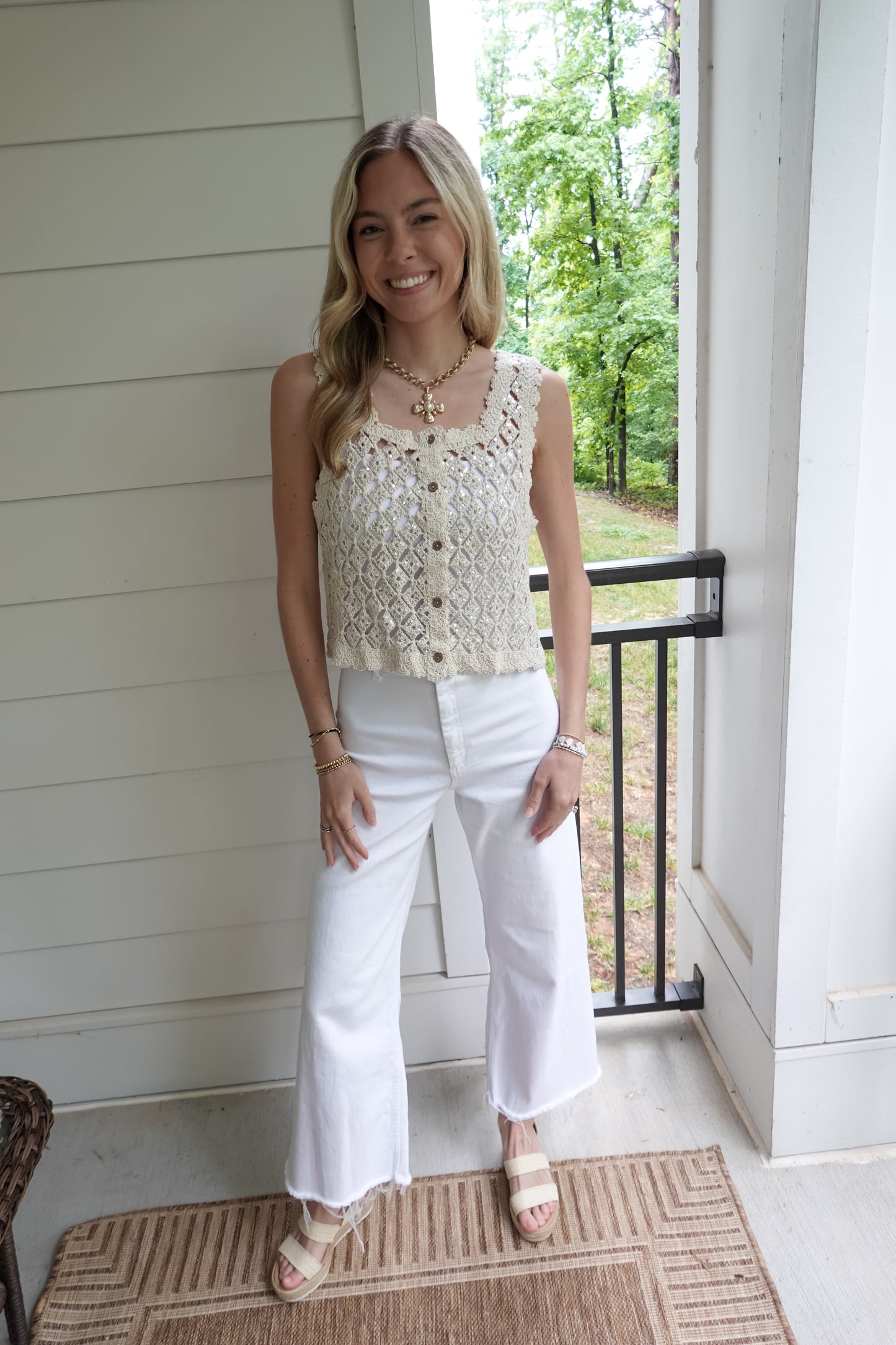Sequin Crochet Vest Top