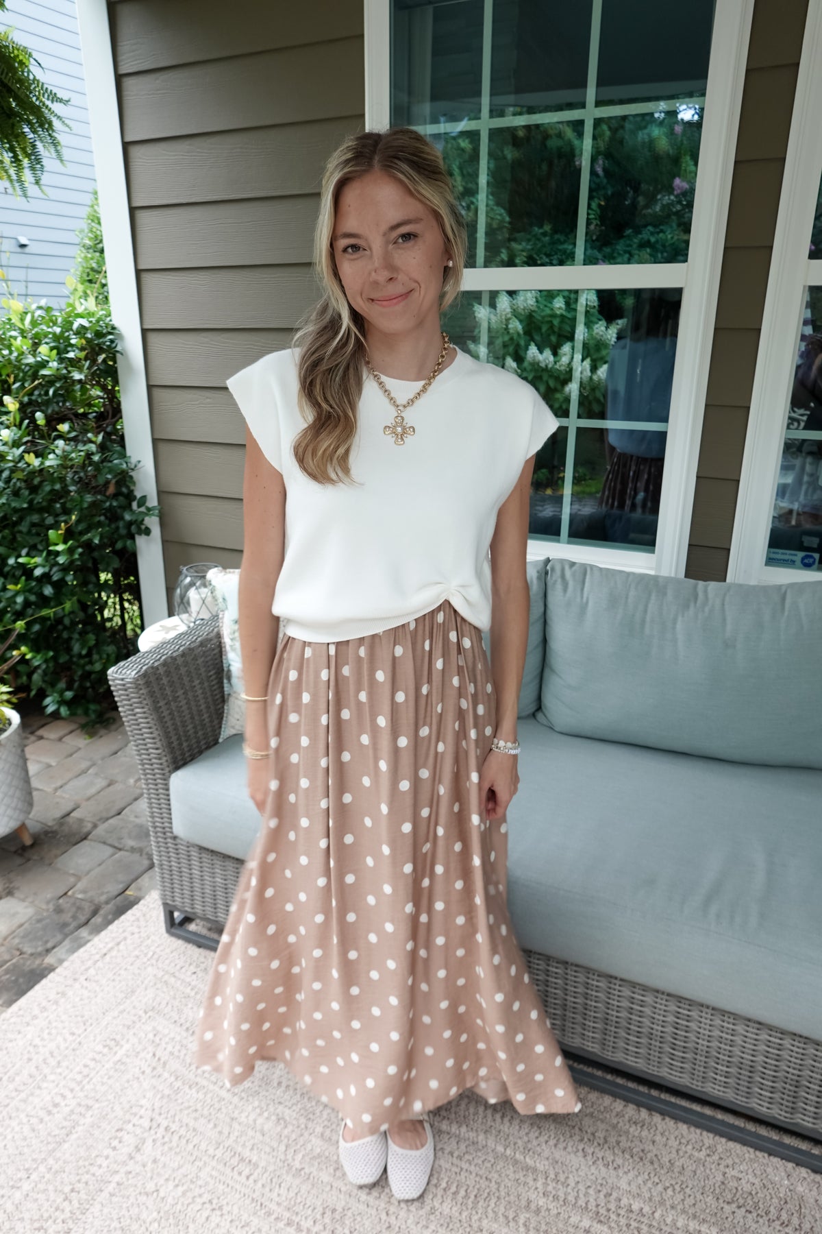 Short Sleeve Sweater Polka Dot Maxi Dress
