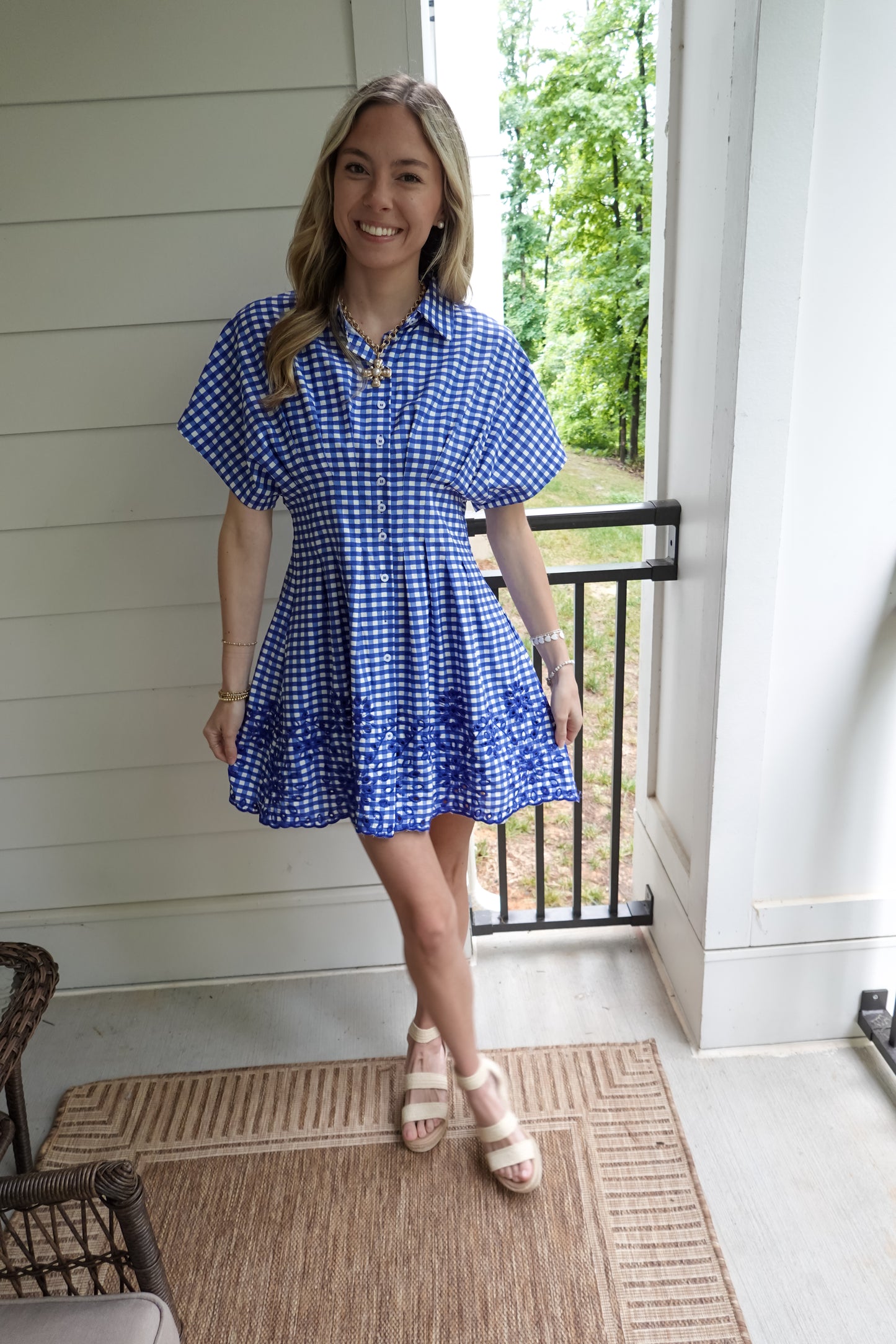 Gingham Scalloped Embroidered Mini Dress