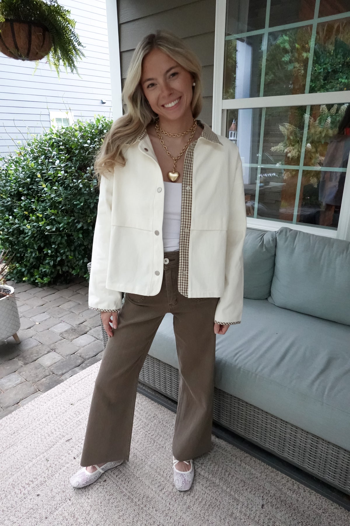 Gigi Gingham Trim Jacket Cream