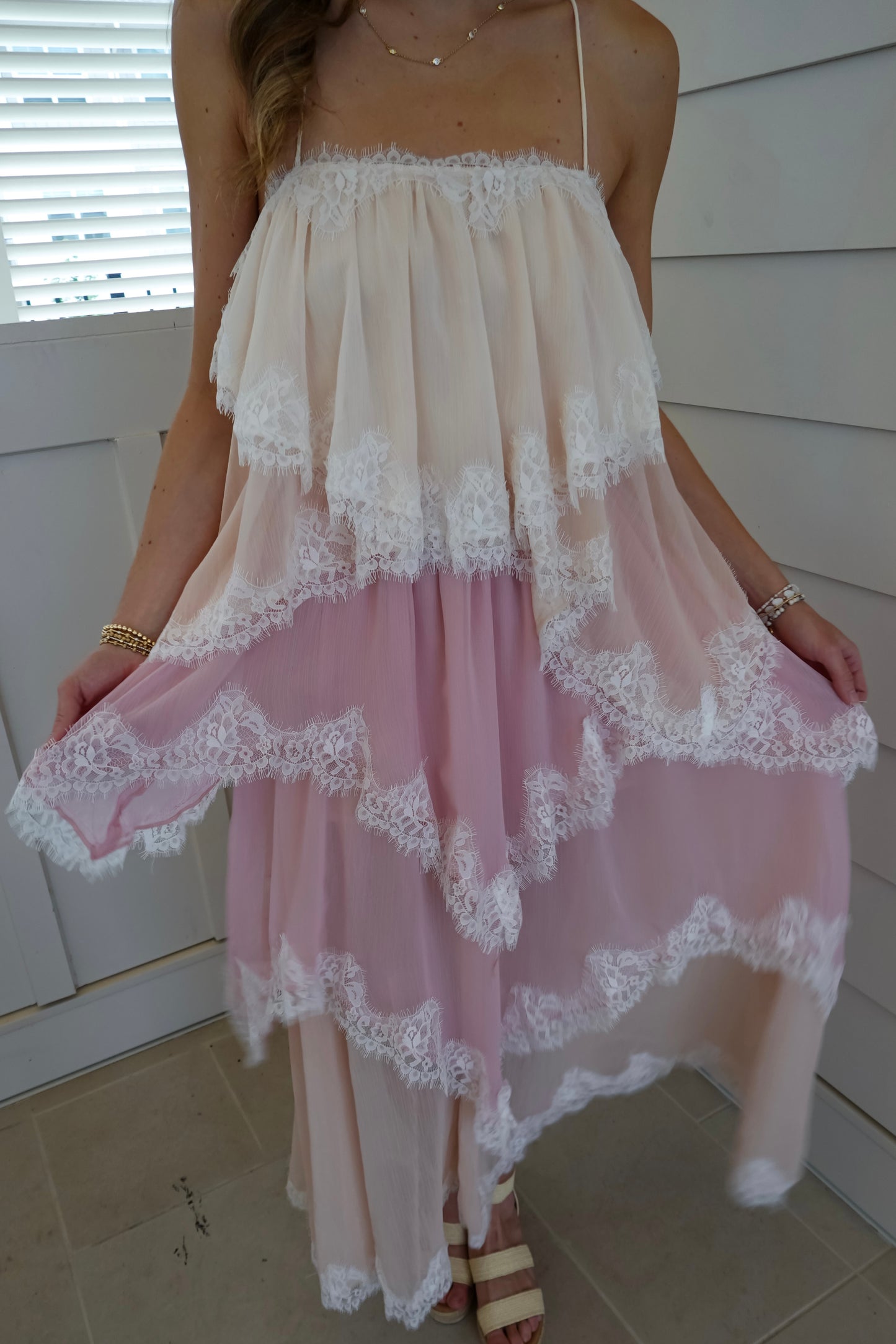 Cami Ruffle Lace Maxi Dress