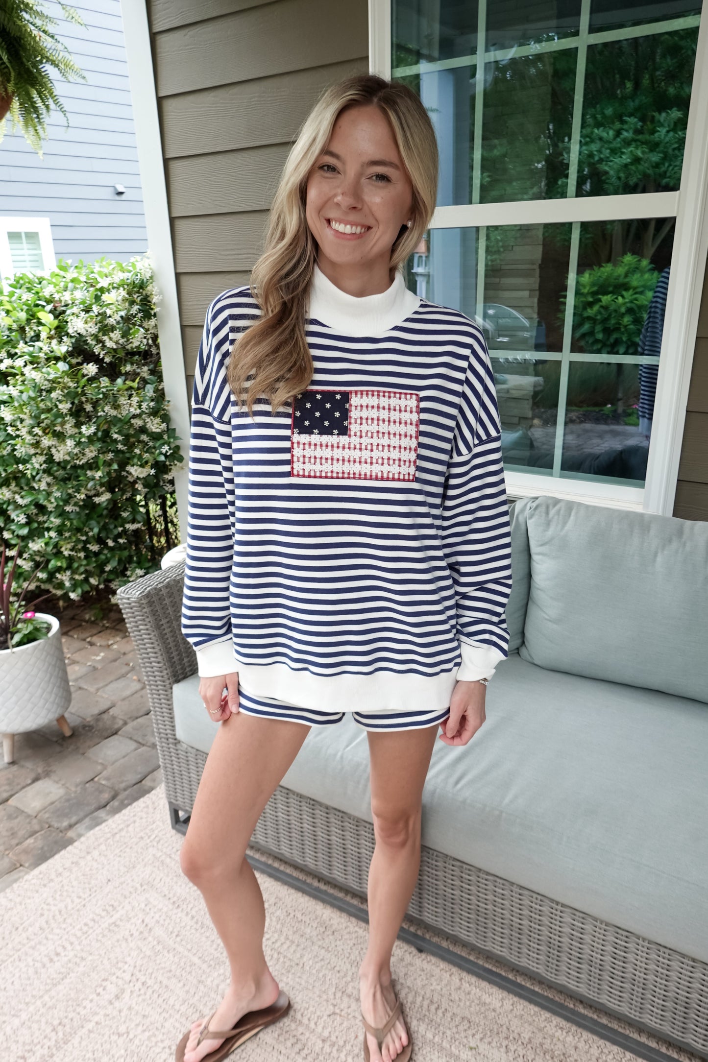 American Flag Striped Mock Neck Sweatshirt