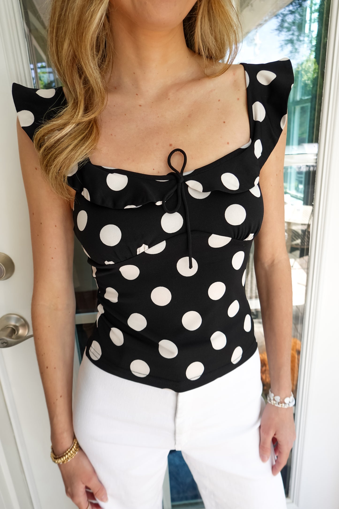 Polka Dot Knit Bustier Top