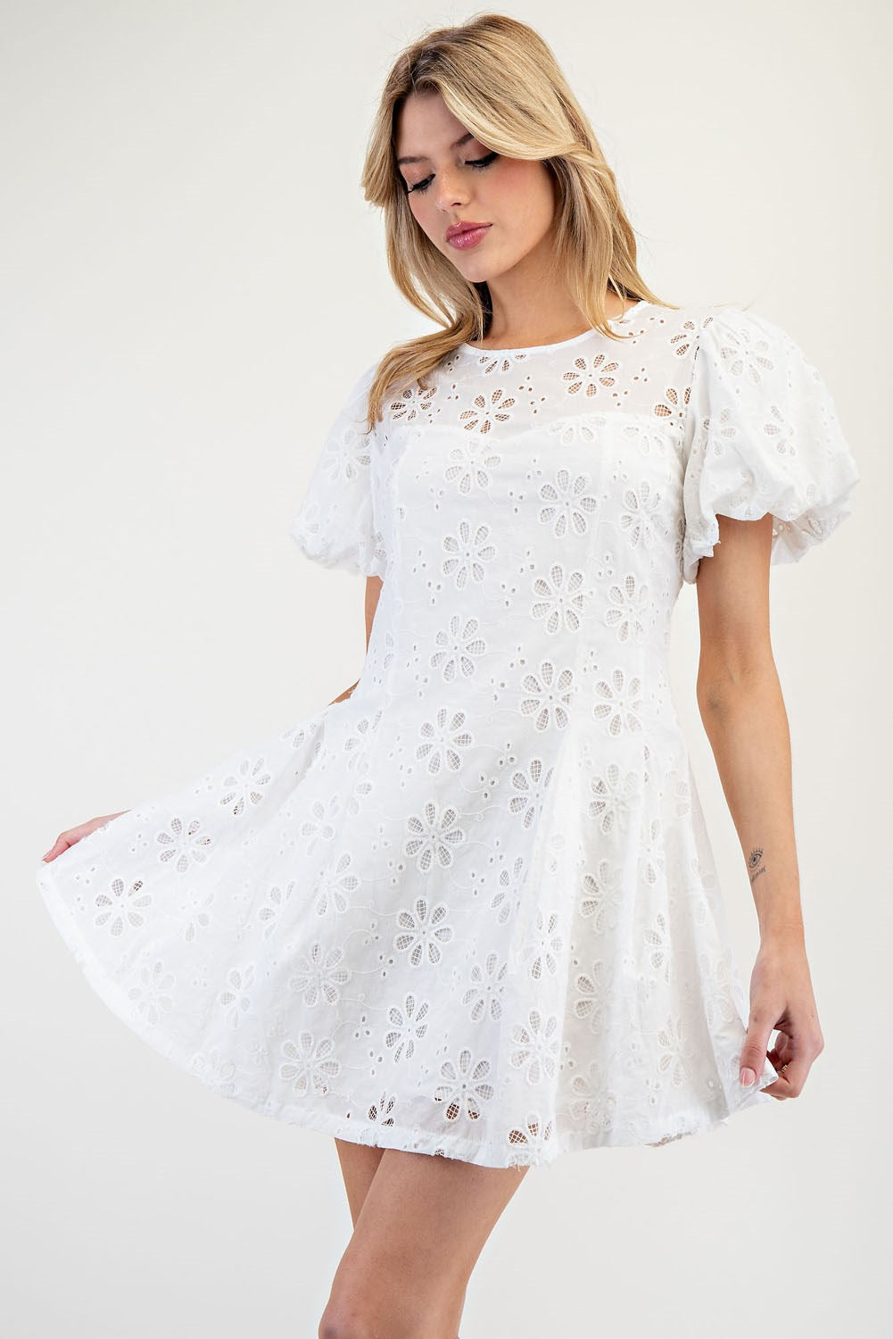 Lola White Eyelet Mini Dress