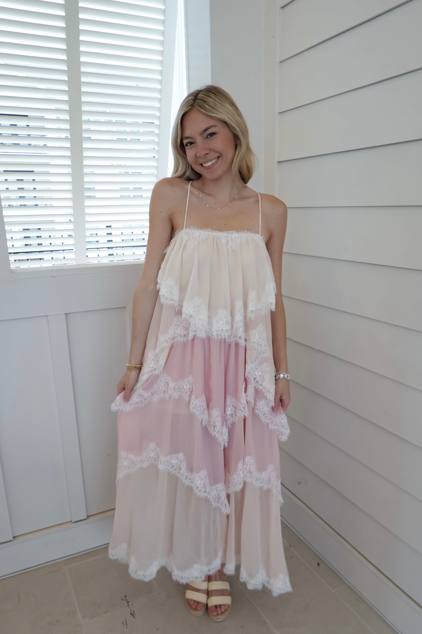 Cami Ruffle Lace Maxi Dress