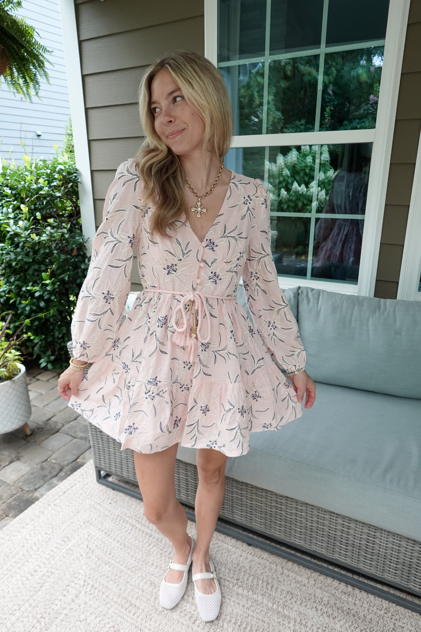 Embroidered Floral Belted Mini Dress