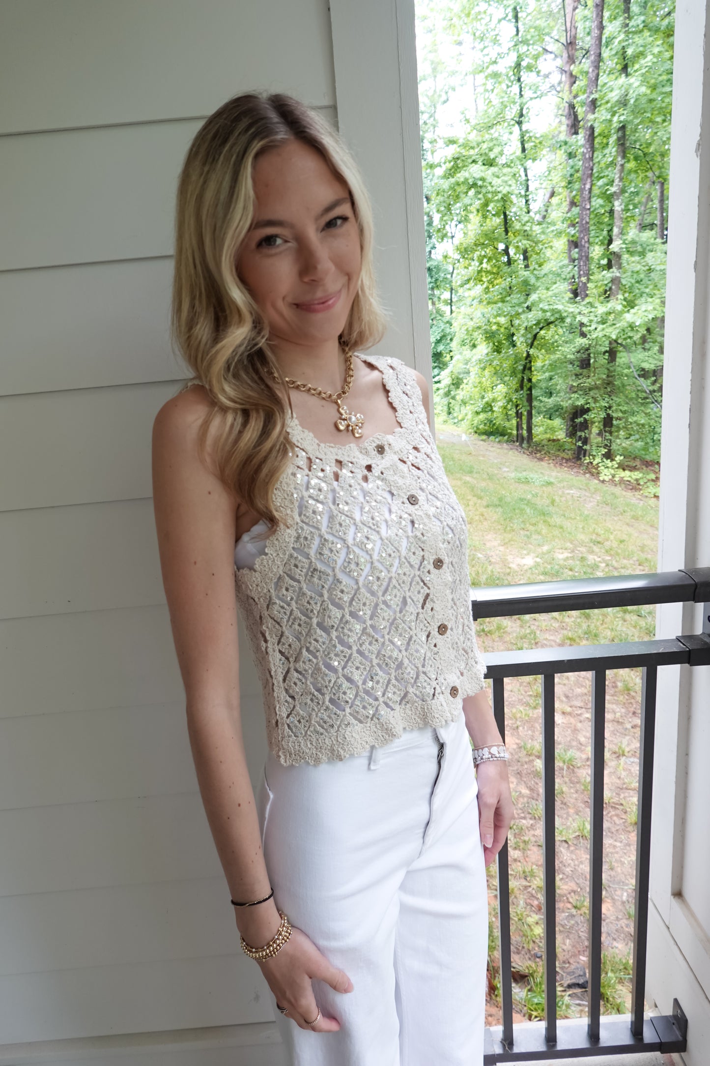 Sequin Crochet Vest Top