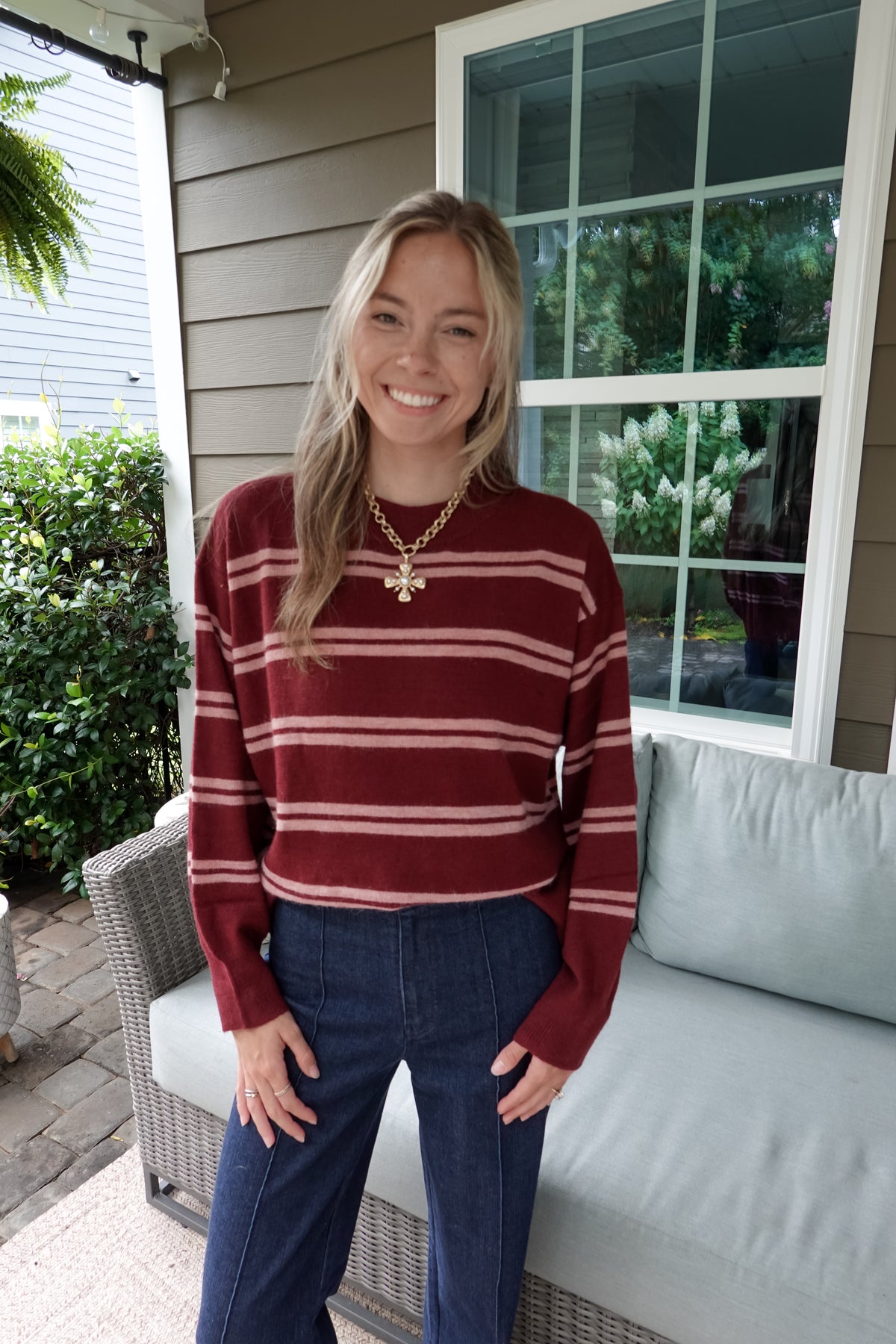 Maddie Striped Maroon & Pink Sweater