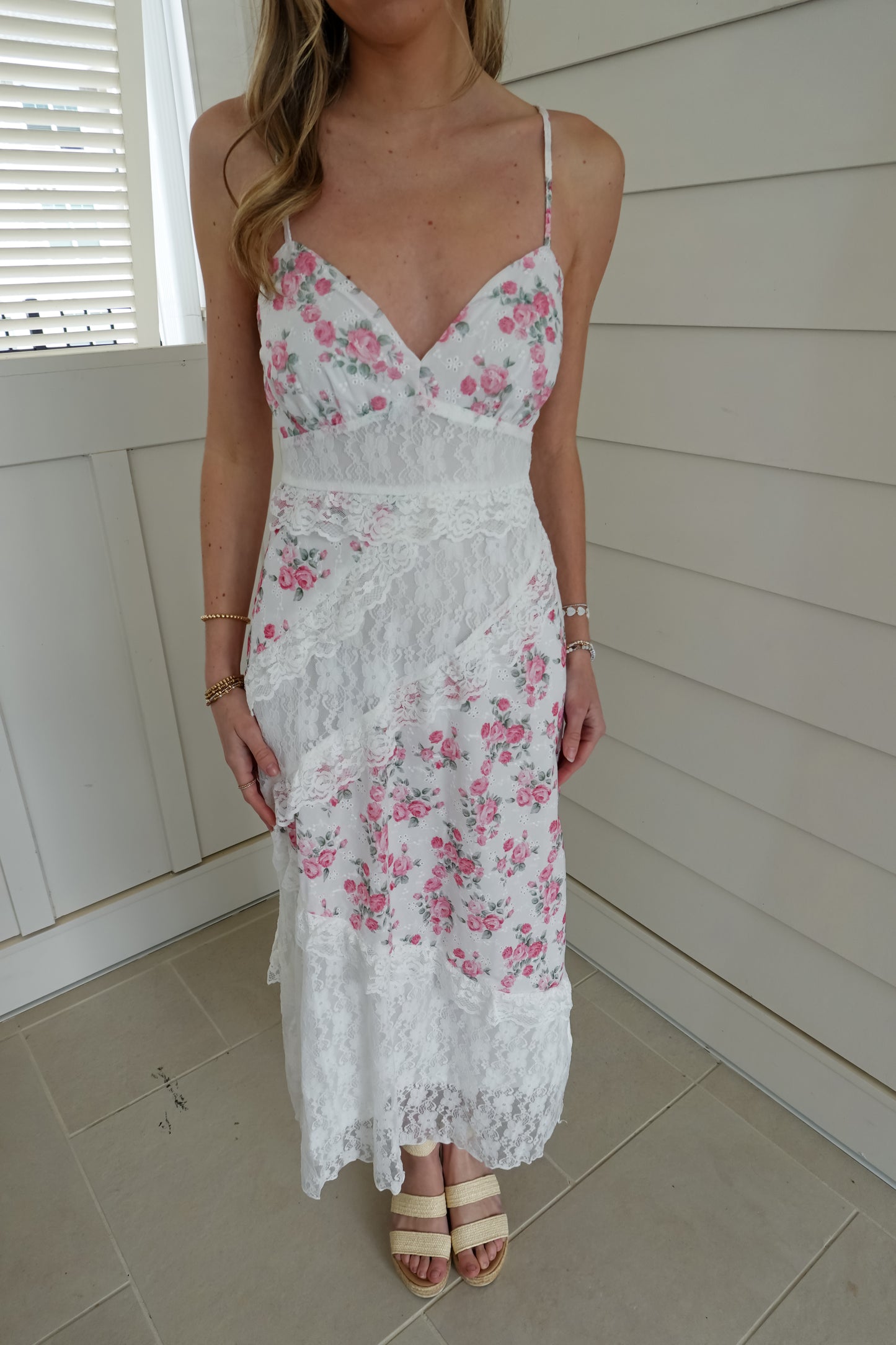 Tiffany Floral Lace Tiered Maxi Dress