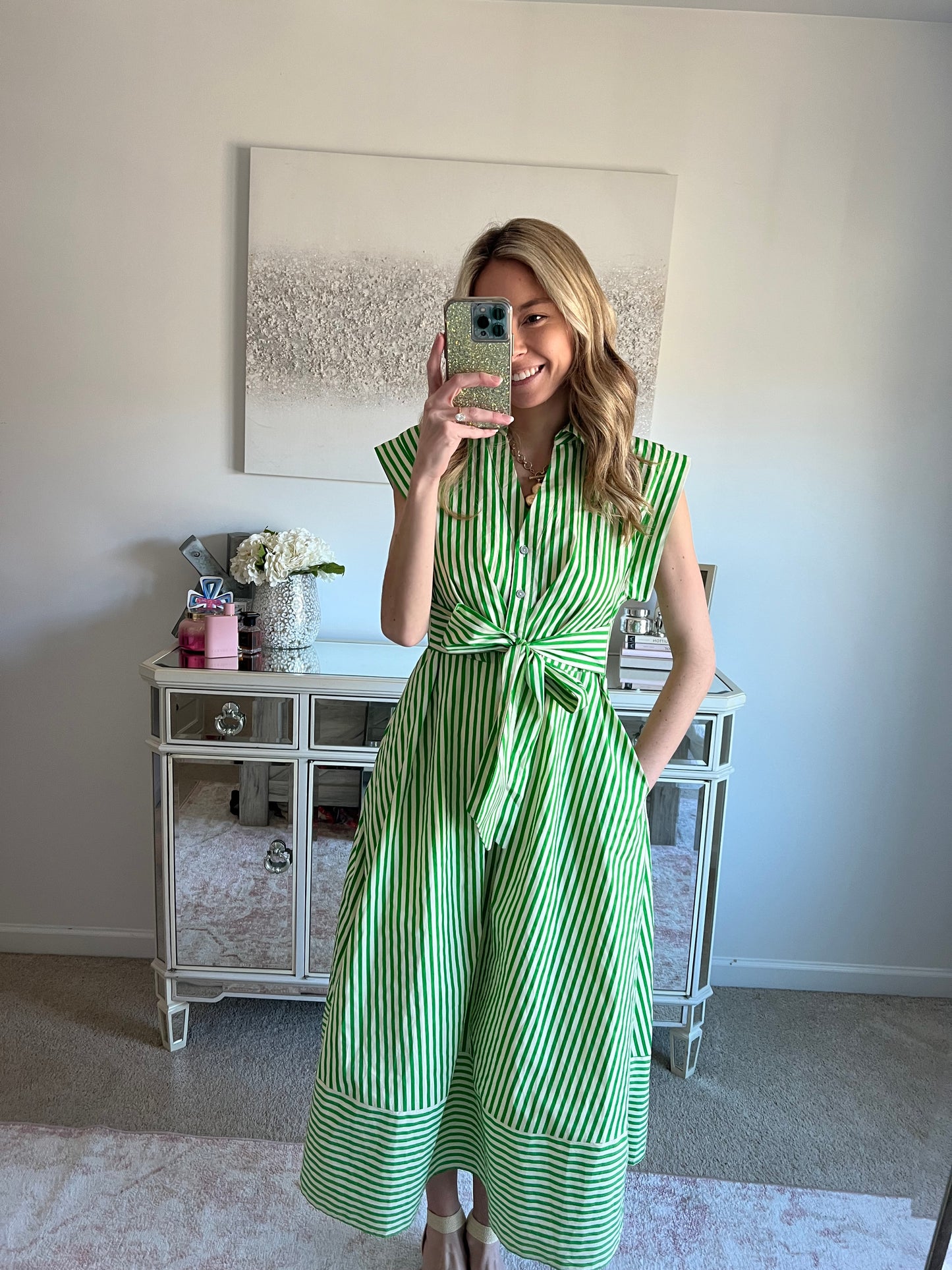 Sarah Green Striped Midi Dress