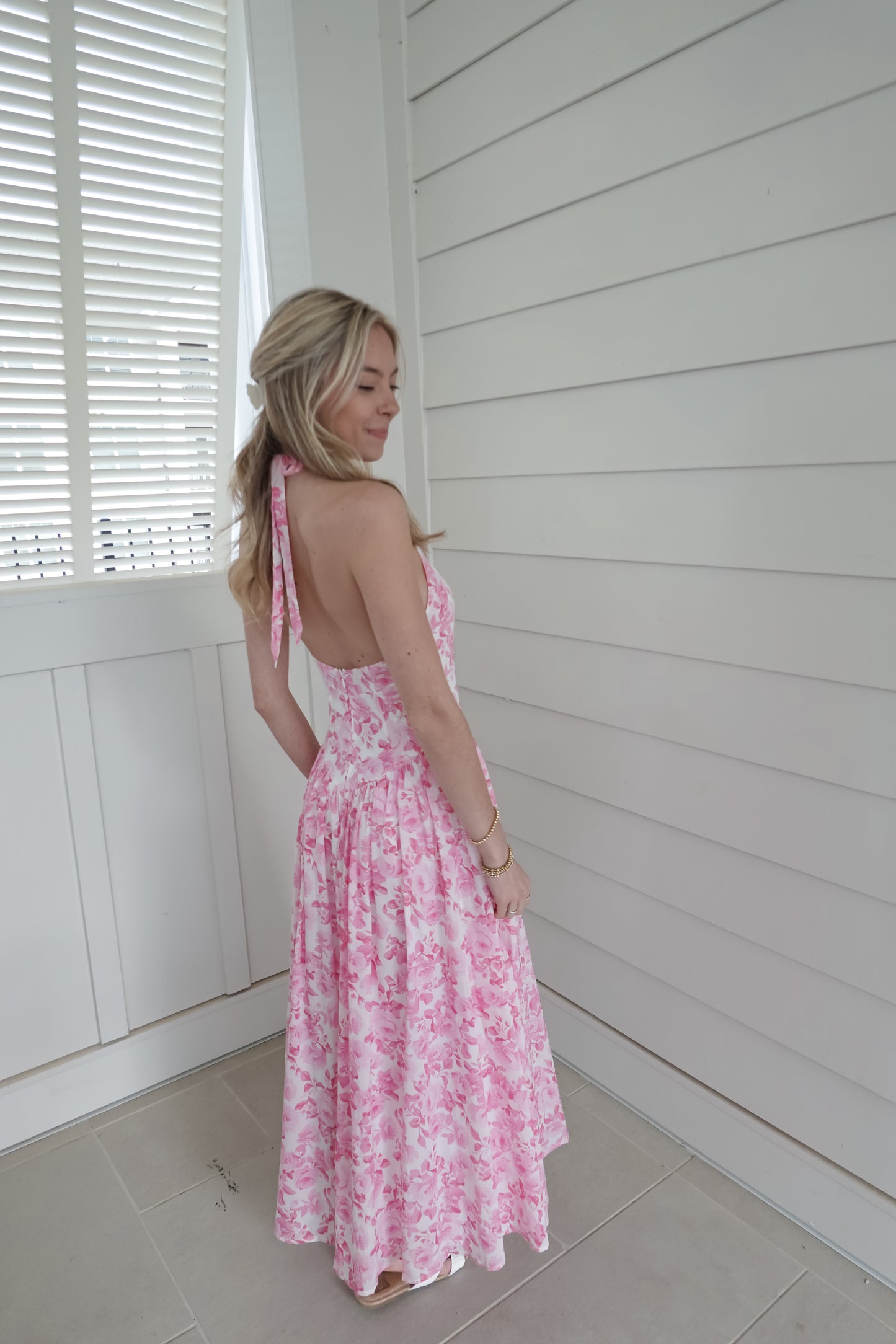 Fia Floral Print Halter Midi Dress