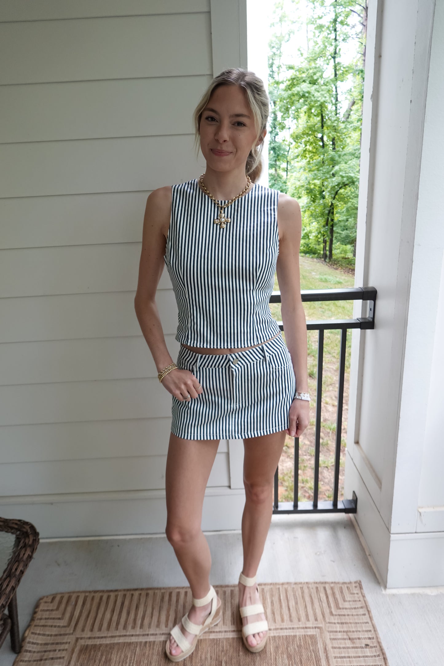 Selena Navy Striped Skort