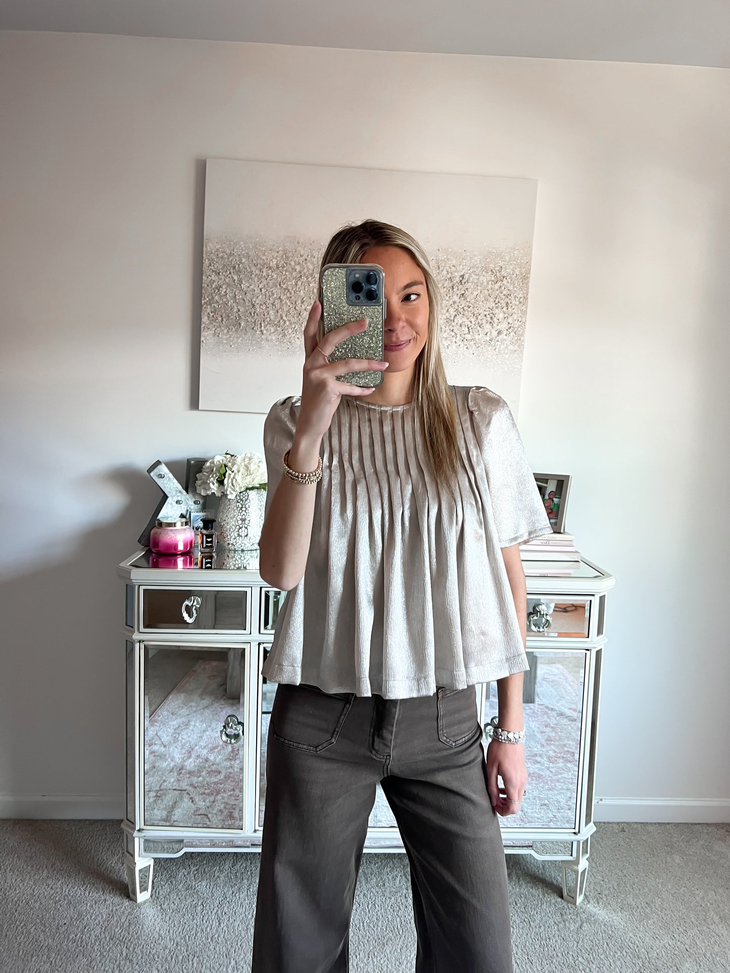 Sarah Shimmer Short Sleeve Top