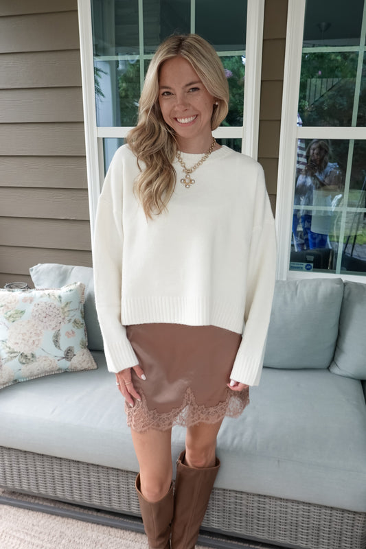 Lace Trim Satin Mini Skirt