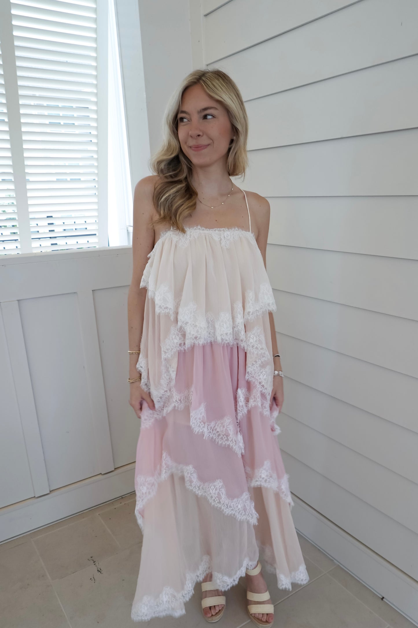 Cami Ruffle Lace Maxi Dress