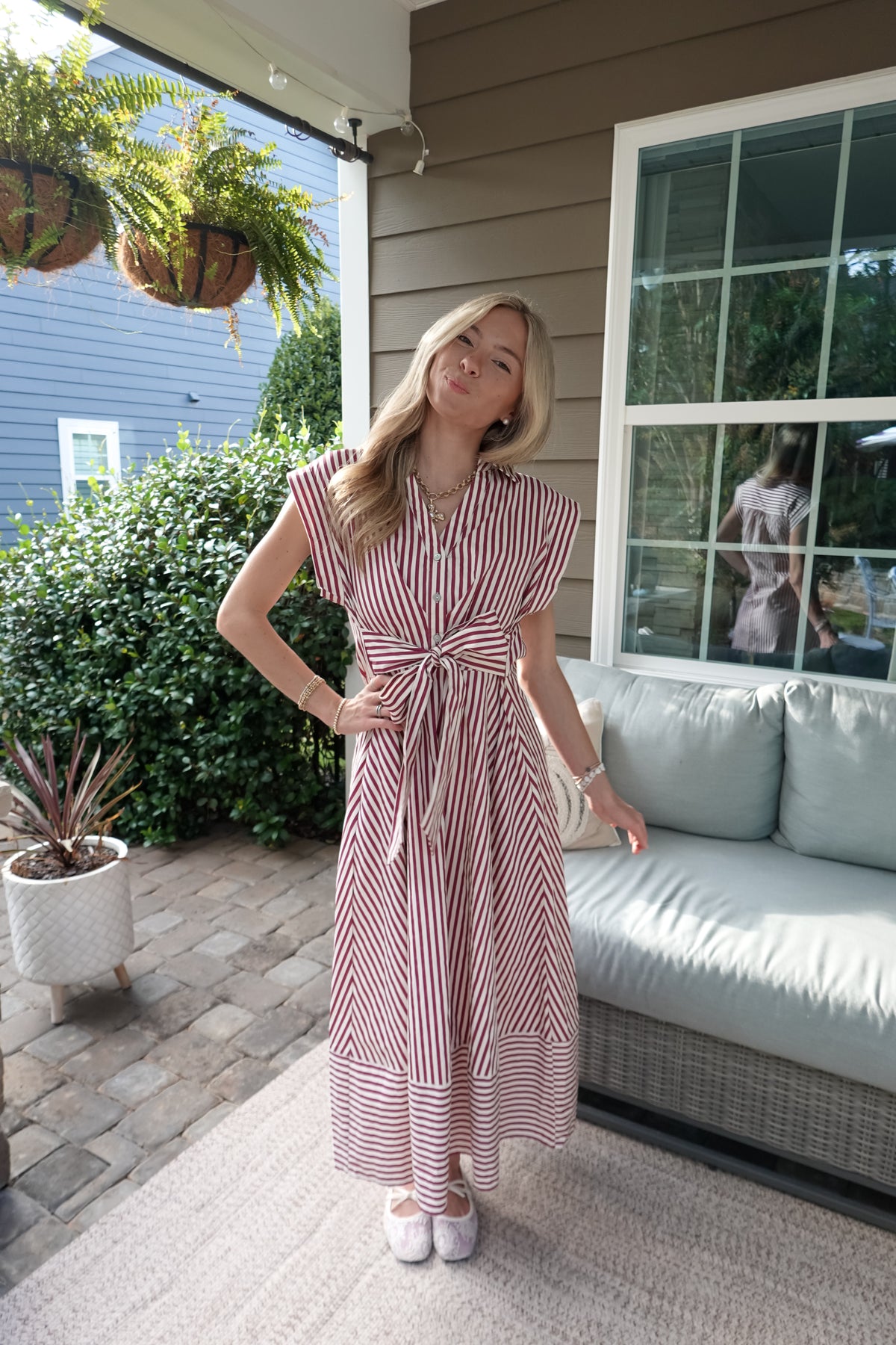 Sarah Maroon Striped Midi Dress