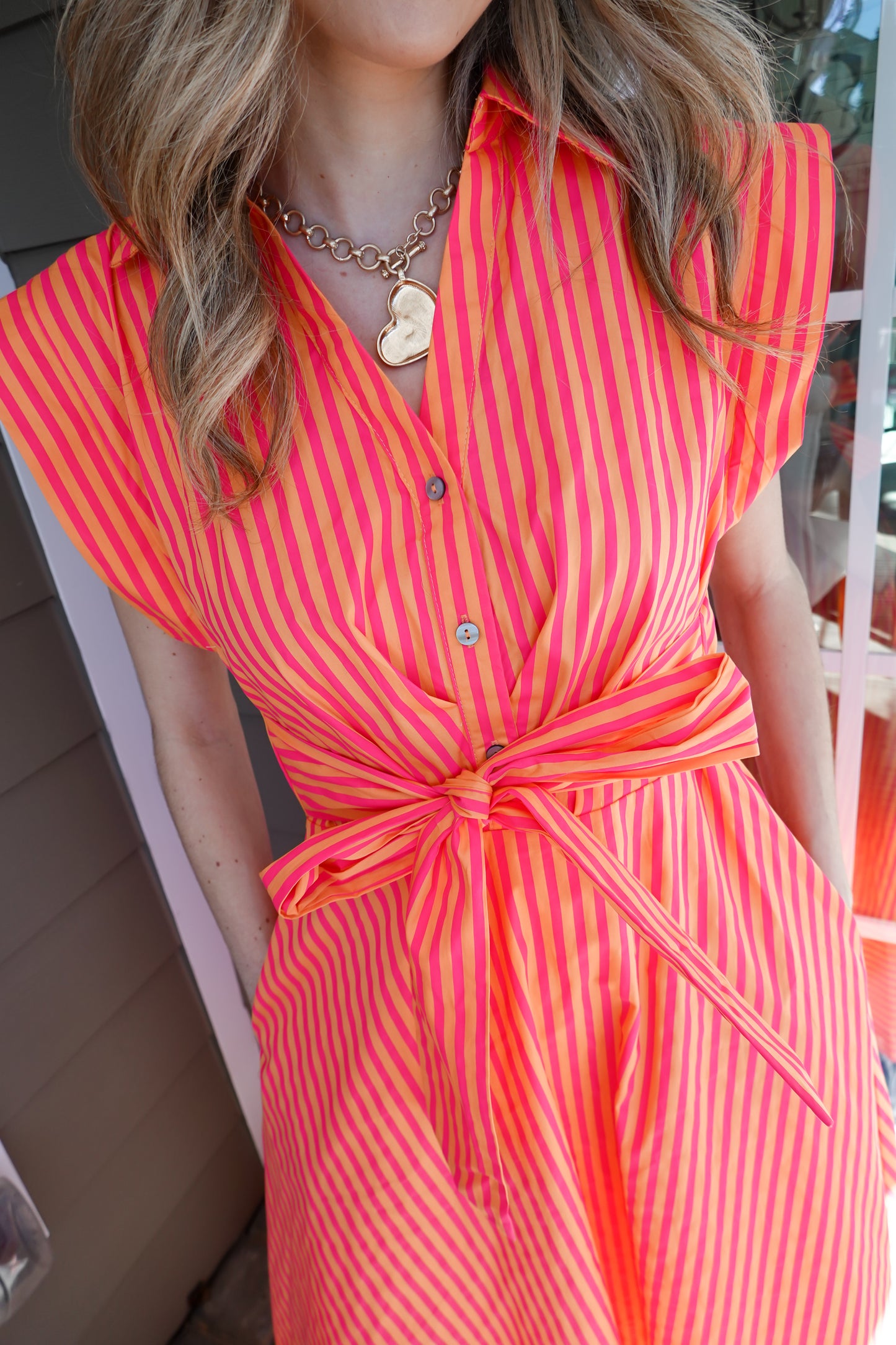 Sarah Pink Striped Midi Dress