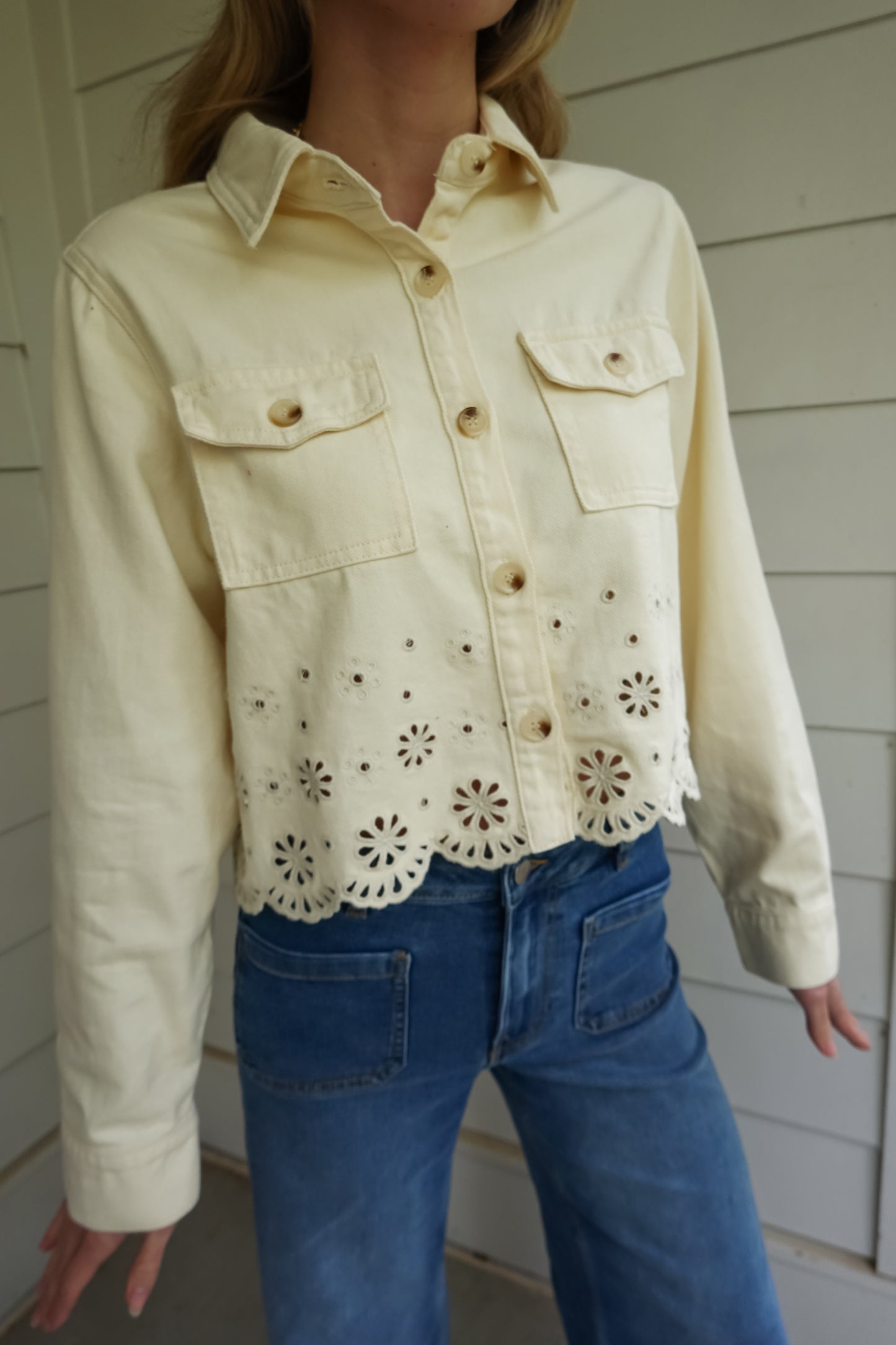 Eyelet Embroidered Denim Jacket