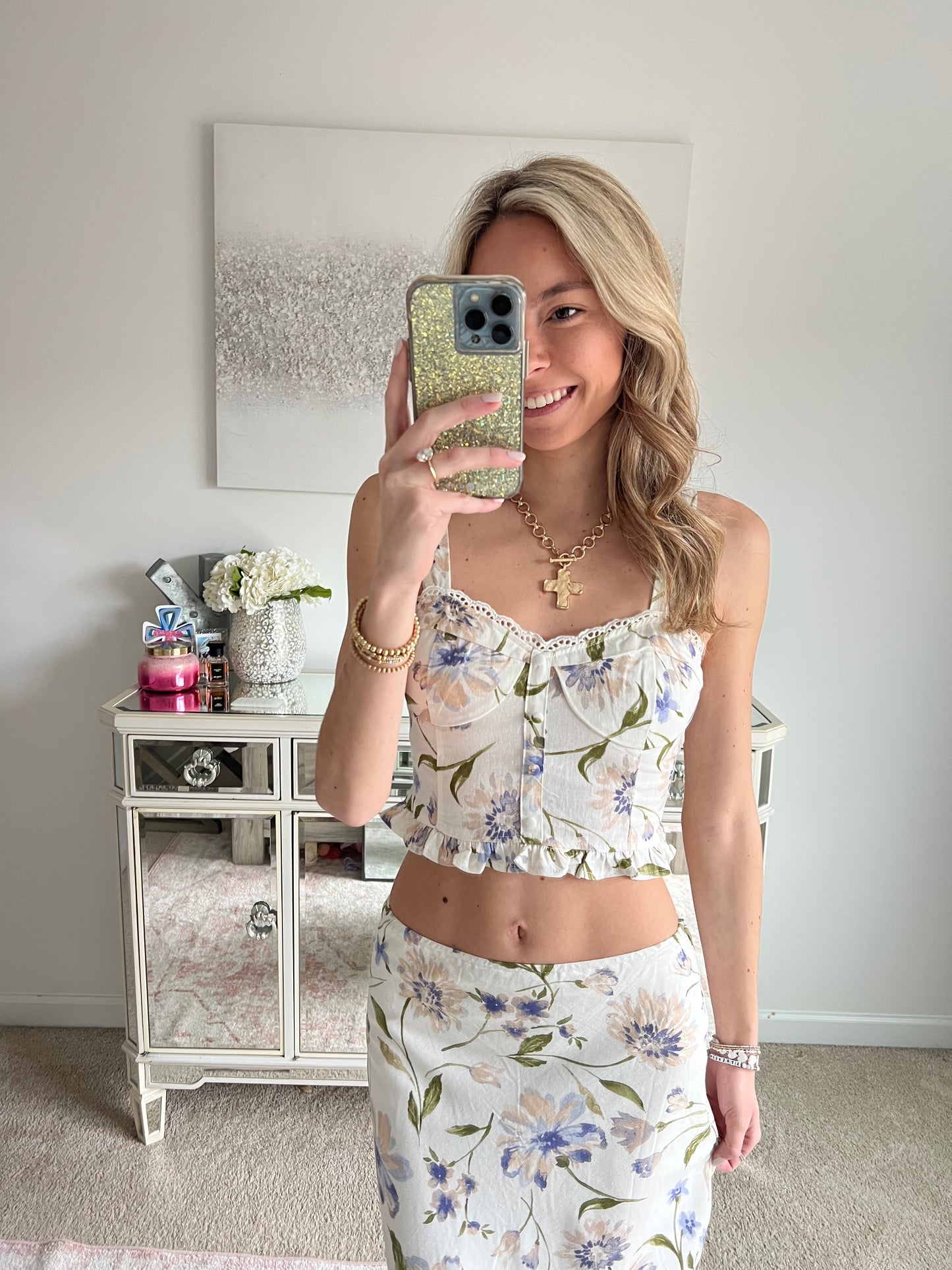 Cora Floral Lace Trim Tank Top
