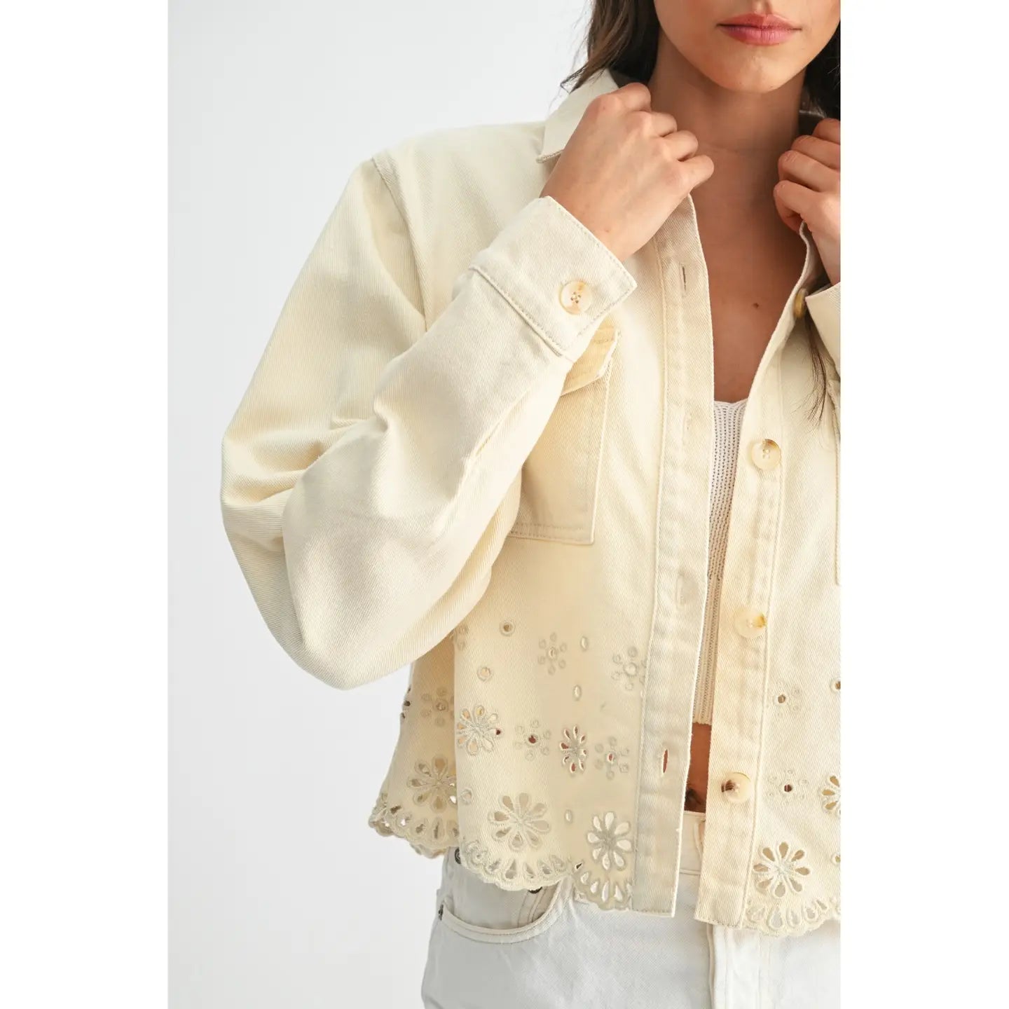 Eyelet Embroidered Denim Jacket