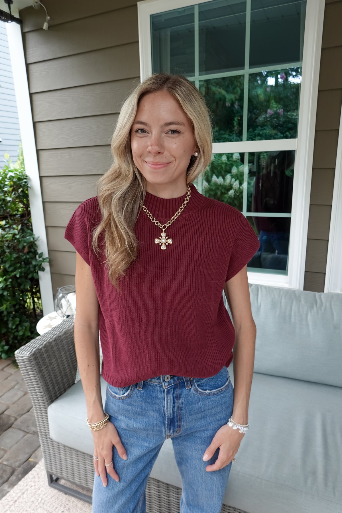 Mary Burgundy Mock Neck Sweater