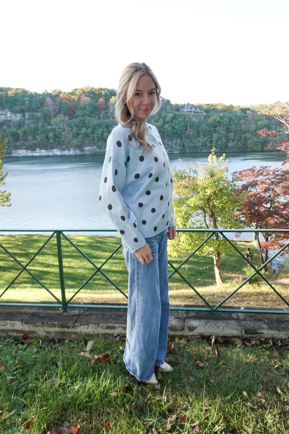 Jade Blue Polka Dot Cardigan