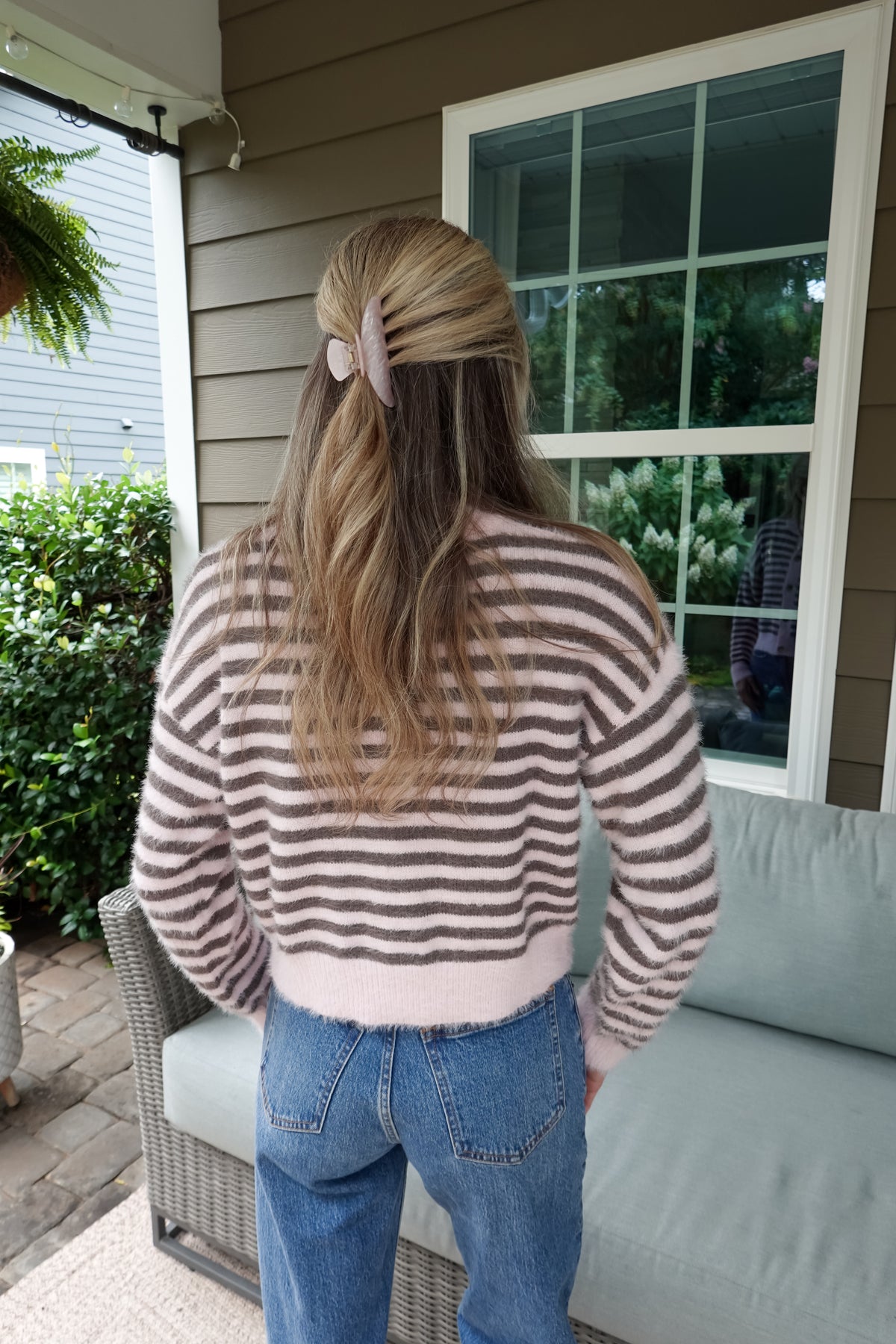 Stripe Fuzzy Knit Cardigan