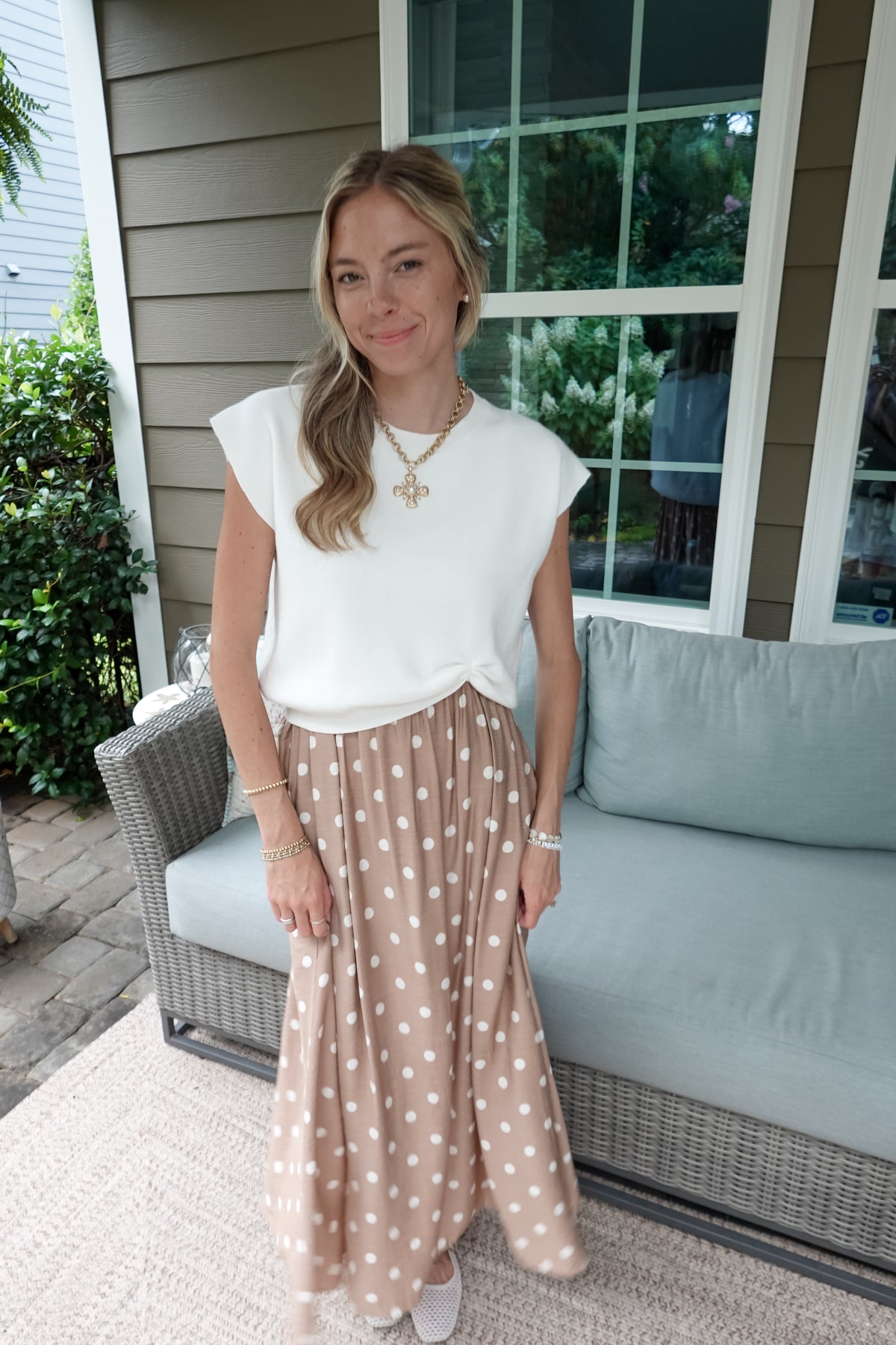 Short Sleeve Sweater Polka Dot Maxi Dress