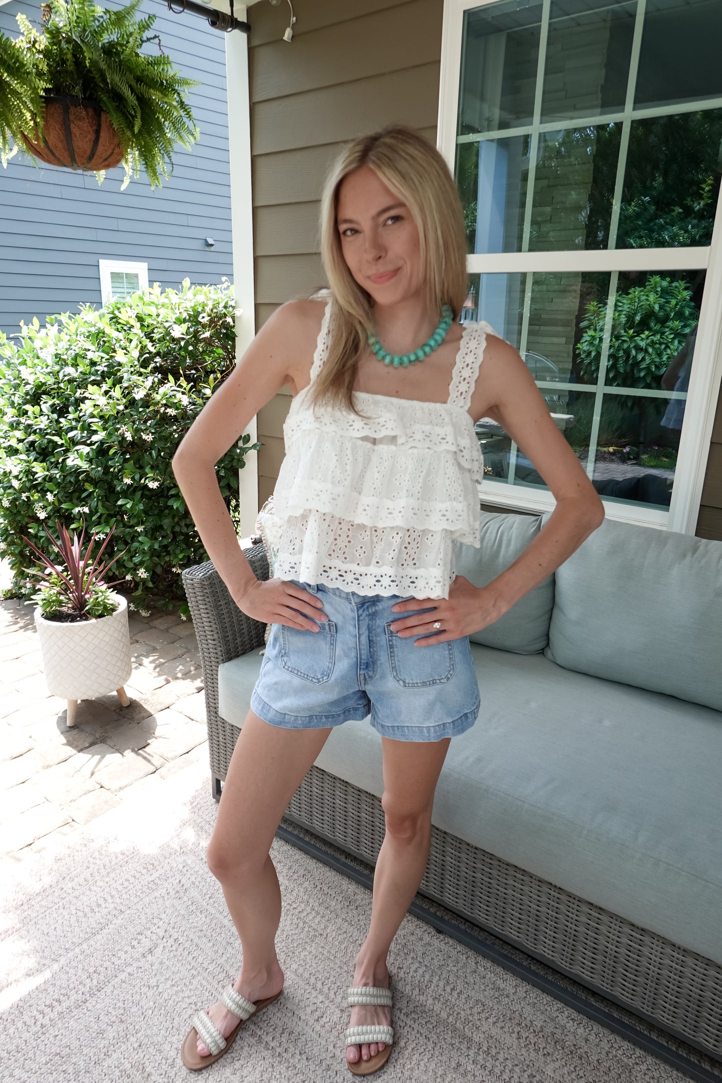 White Eyelet Lace Tank Top