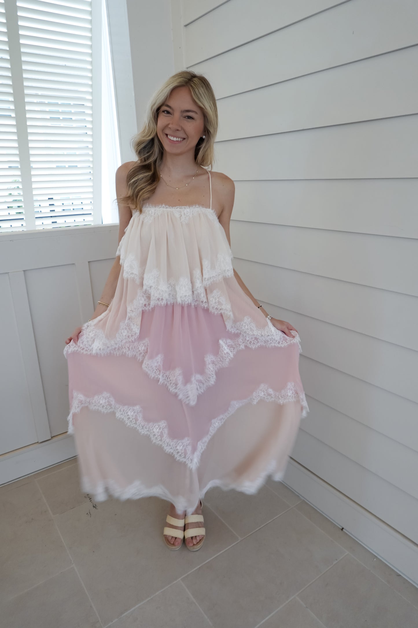 Cami Ruffle Lace Maxi Dress