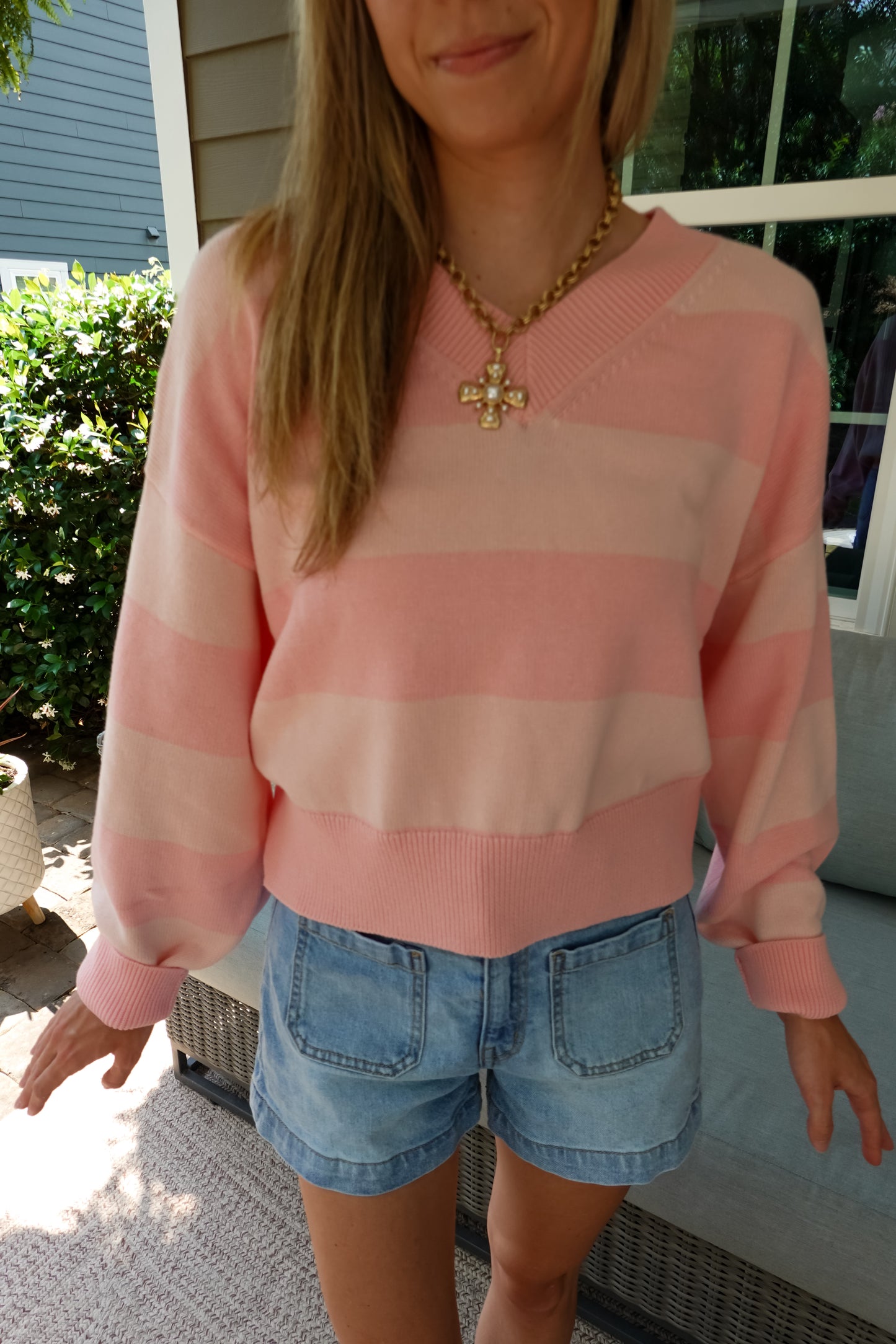 Sam Striped V Neck Sweater