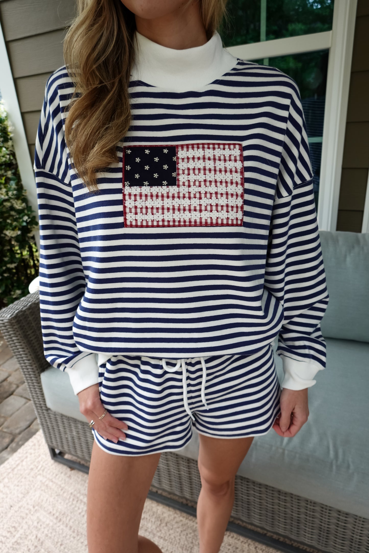 American Flag Striped Mock Neck Sweatshirt