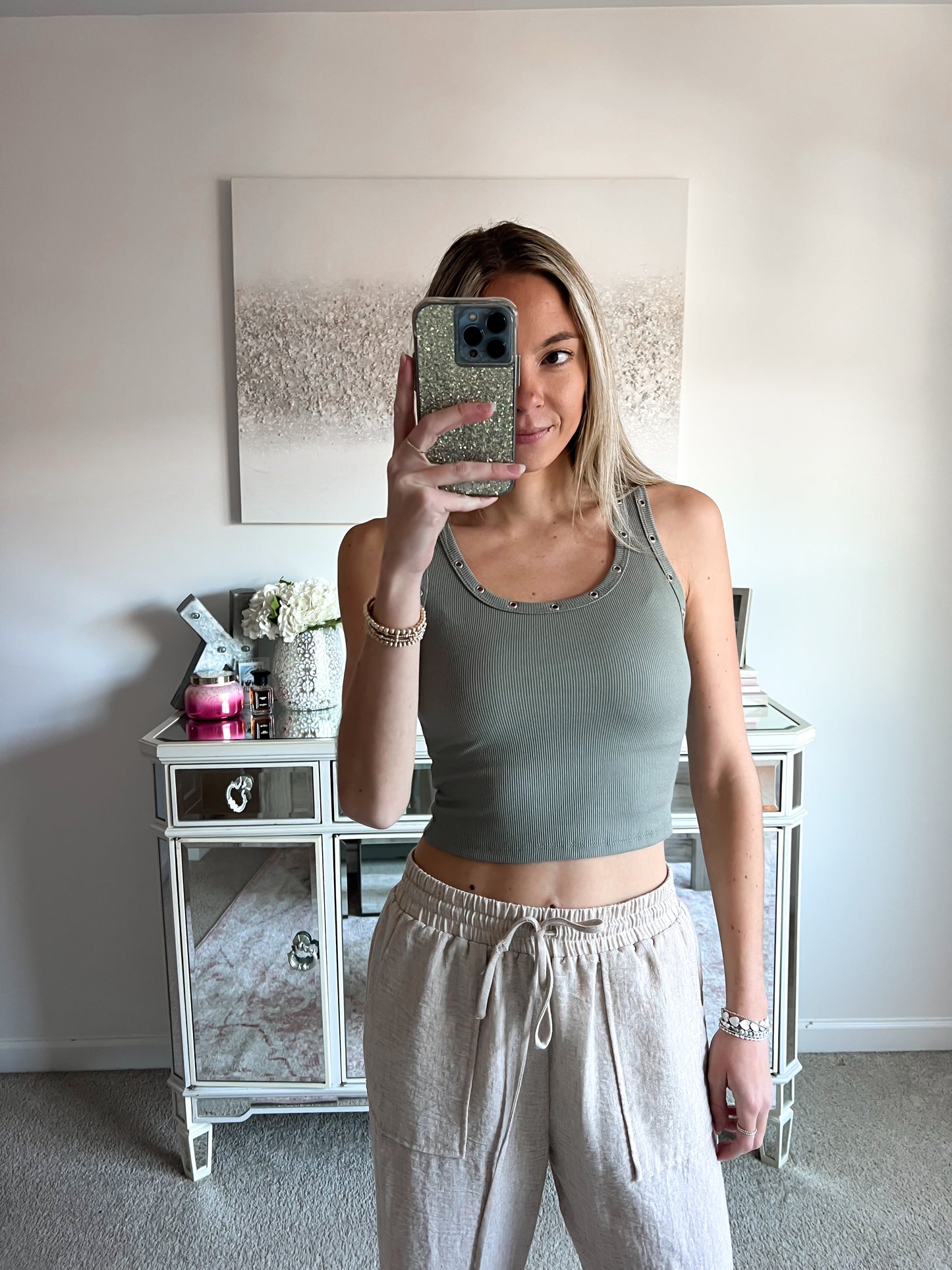 Stacy Scoop Neck Eyelet Tank Top