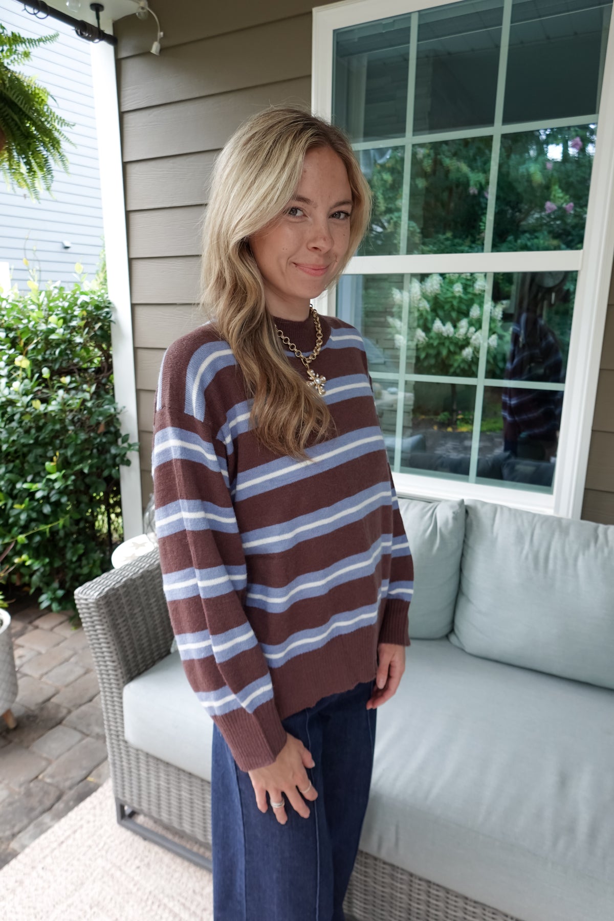 Maddie Striped Blue & Brown Sweater