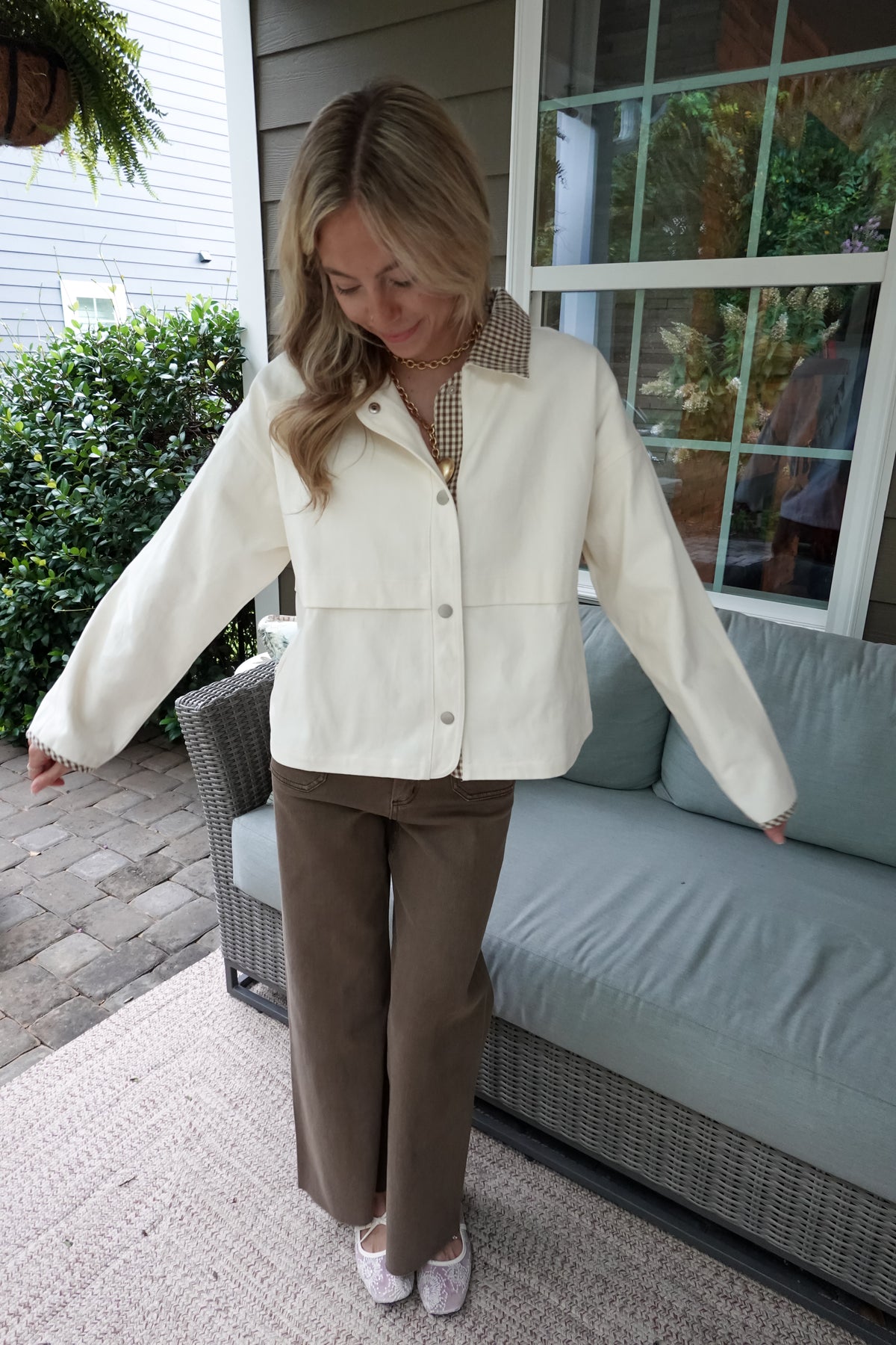 Gigi Gingham Trim Jacket Cream