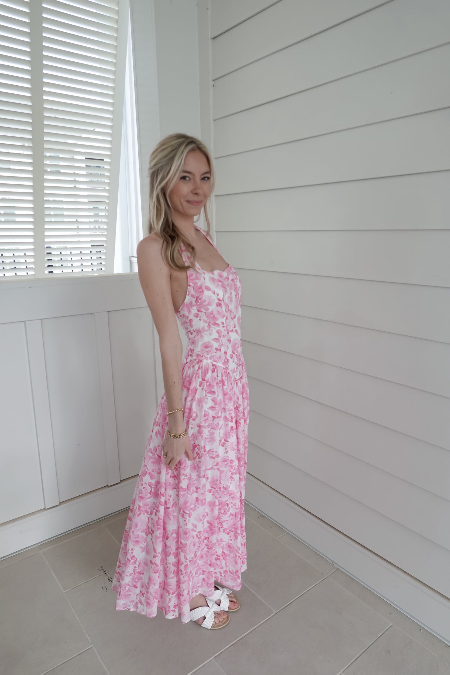 Fia Floral Print Halter Midi Dress