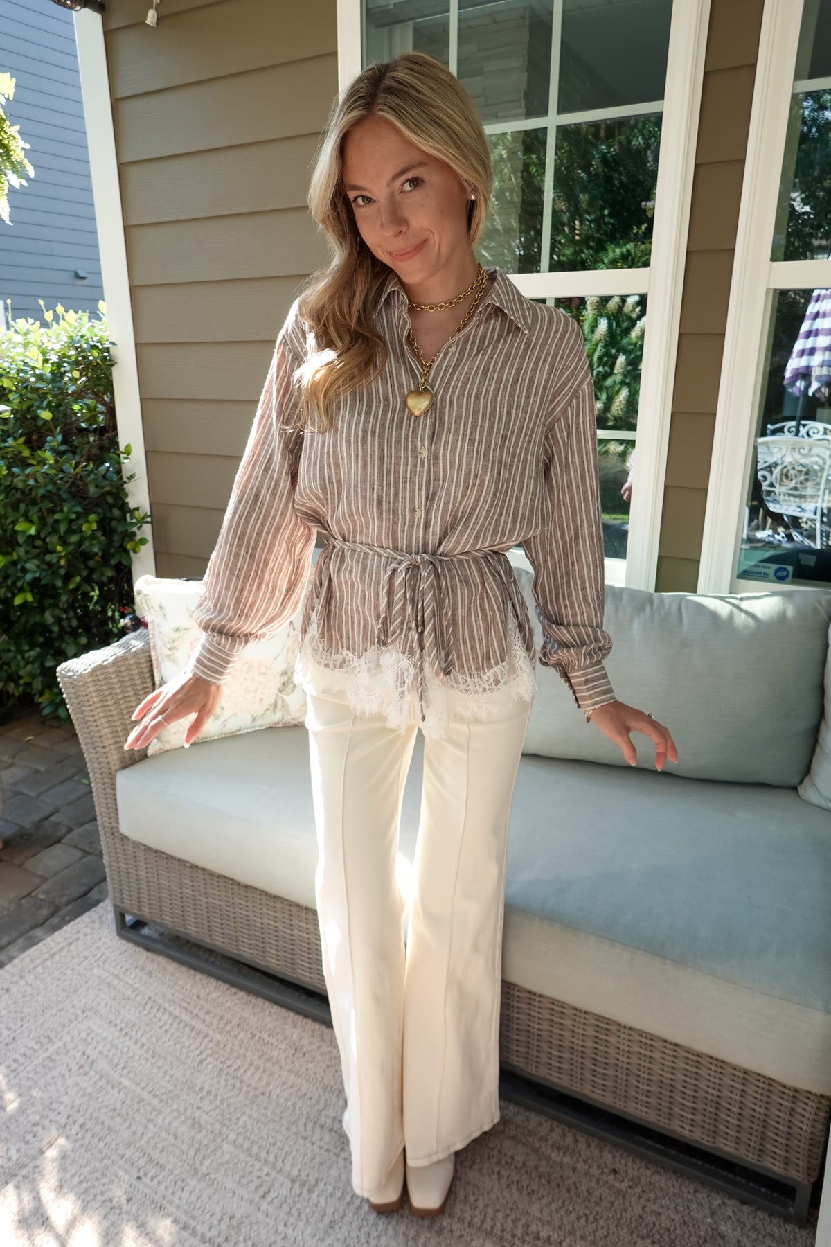 Striped Lace Hem Blouse