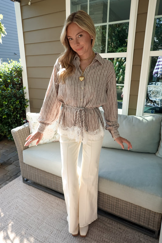 Striped Lace Hem Blouse