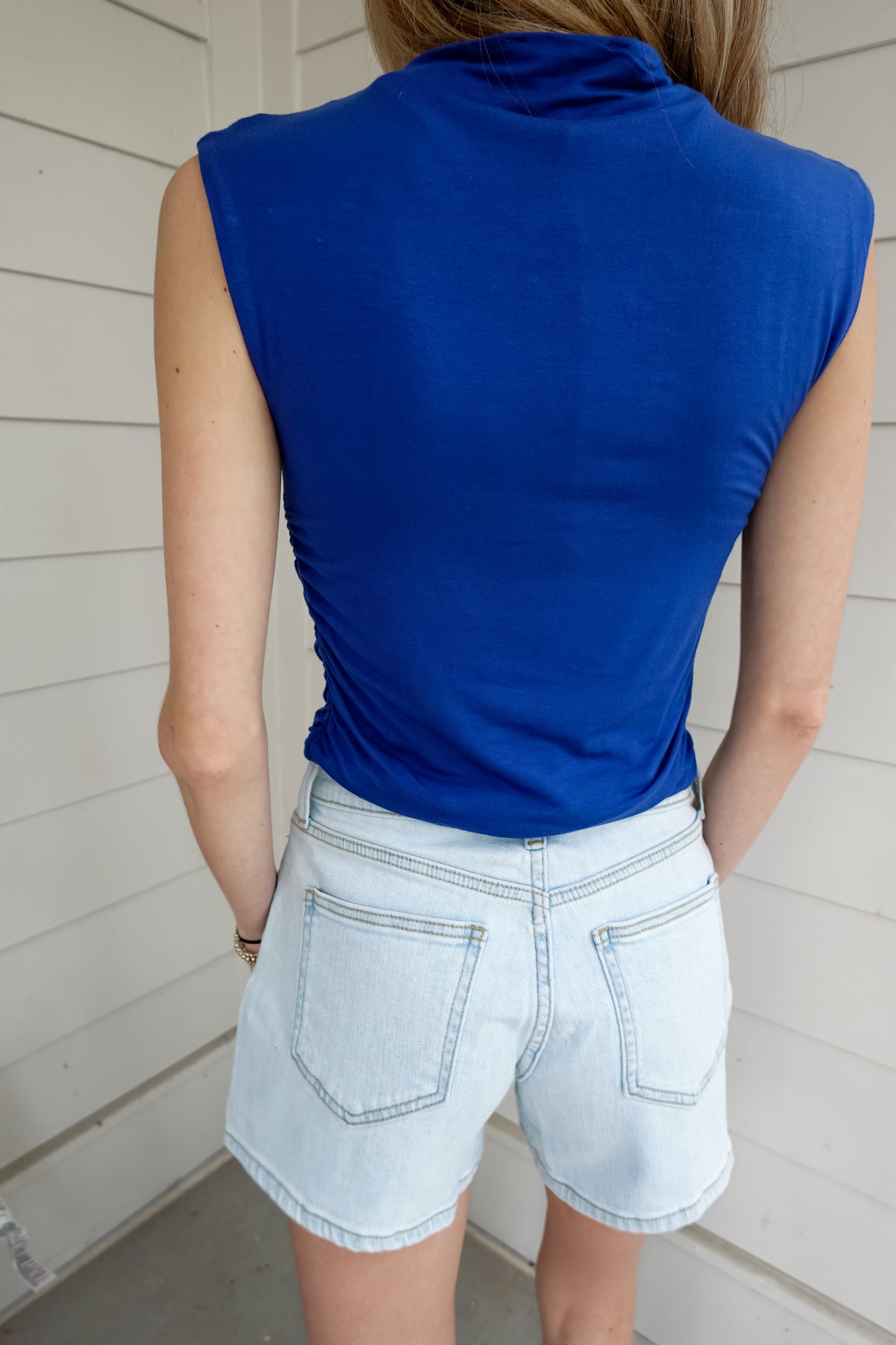 Double Layered Ruched Mock Neck Top